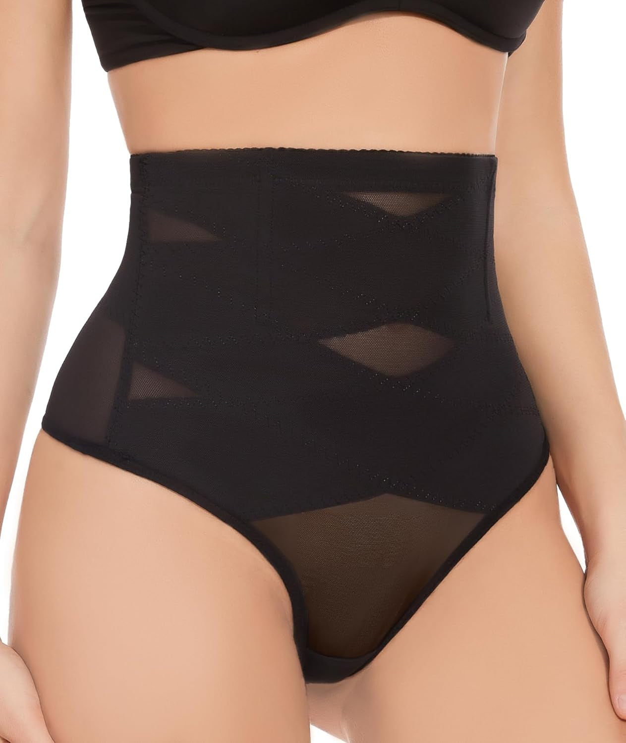 Tummy Control Thong Shapewear for Women-High Waisted Body Shaper Thong Panties Girdle Seamless Compression Underwear