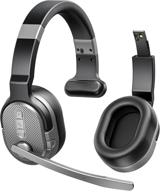 Trucker Bluetooth Headset, Wireless Headsets with Noise Cancelling Microphone, 50+Hrs HD Talktime Bluetooth Headphones with Detachable Earpad/Single+Dual Mode for Office/Driving/Home (Silver) TRUCK DRIVER