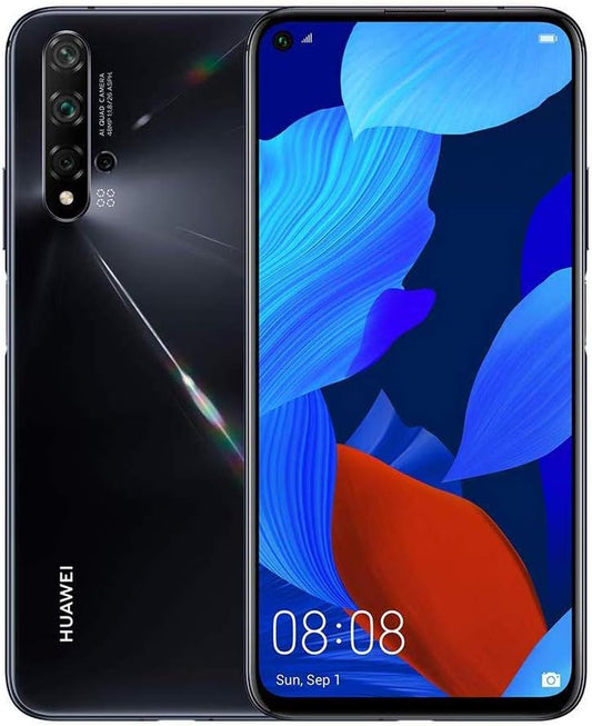 Nova 5T (128GB, 6GB) 6.26" LCD, Kirin 980, 48MP Quad Camera, 22.5W Fast Charge, Dual SIM GSM Unlocked Global 4G LTE International EU Plug with US Adapter (Black)