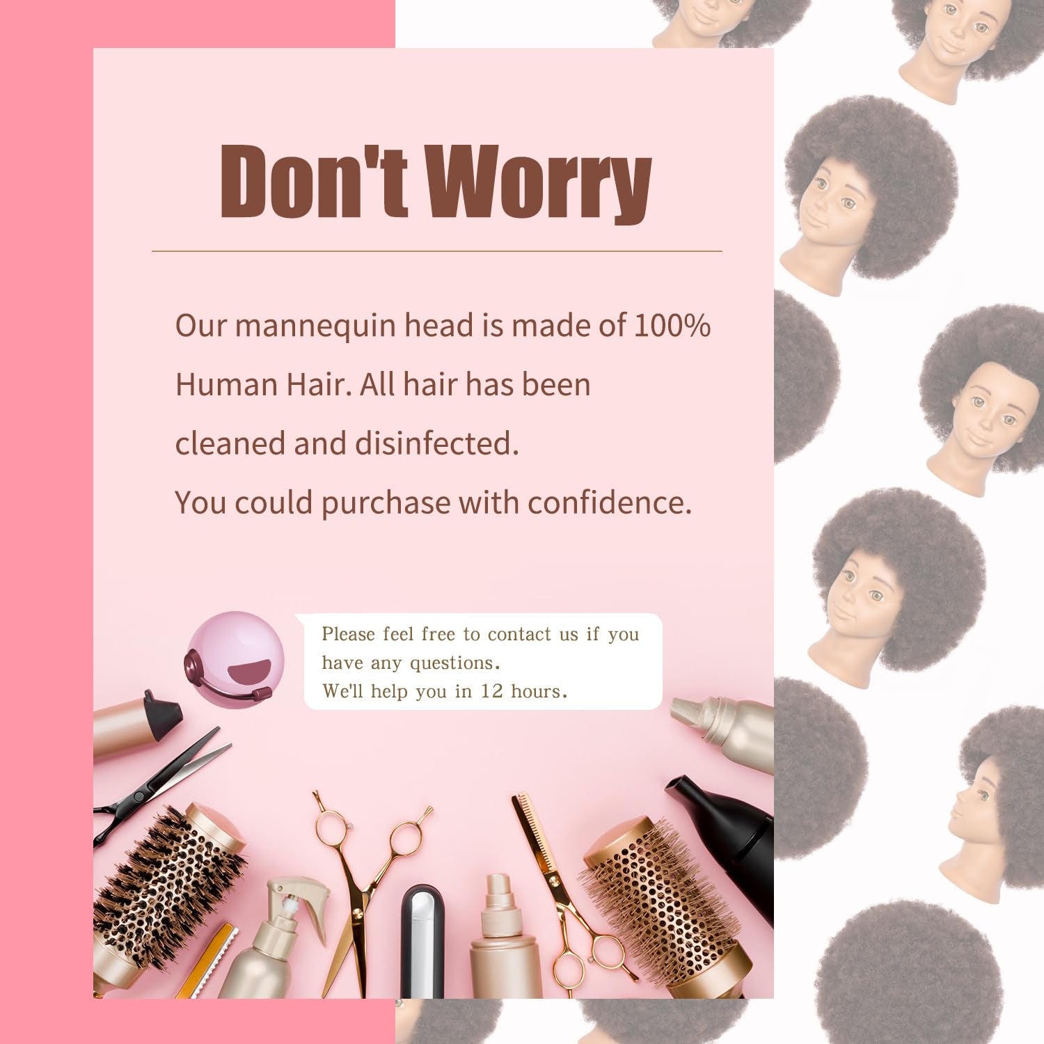 Mannequin Head Human Hair African Mannequin Head with 100% Human Hair Manikin Doll Head for Hair Styling with Cute Appearance and Embed Curly Cosmetology Manican Mannequins Heads with Stand