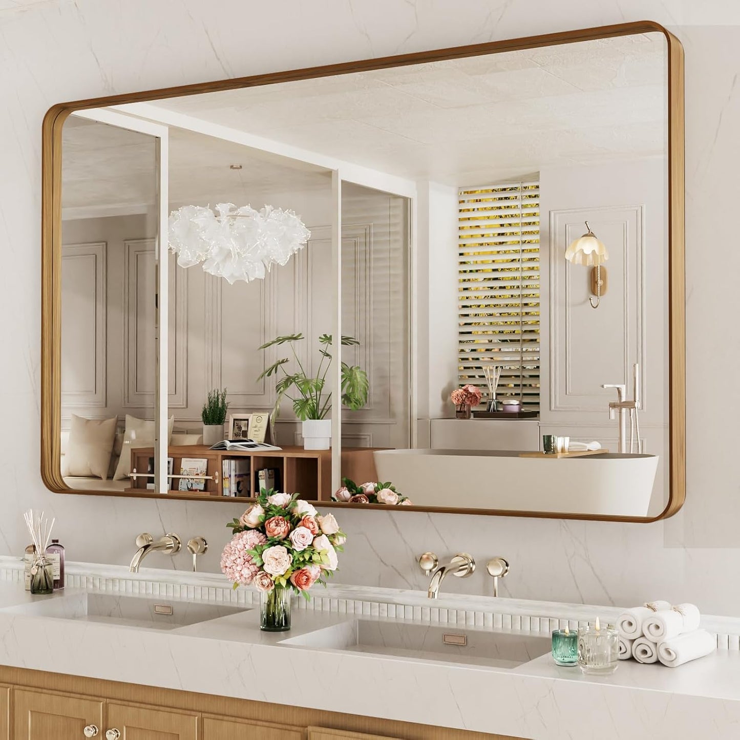 50X30 Inch Black Metal Framed Bathroom Mirror for Wall, Matte Black Bathroom Vanity Mirror Farmhouse, Large Rounded Rectangle Mirror, Anti-Rust, Tempered Glass, Hangs Horizontally or Vertically