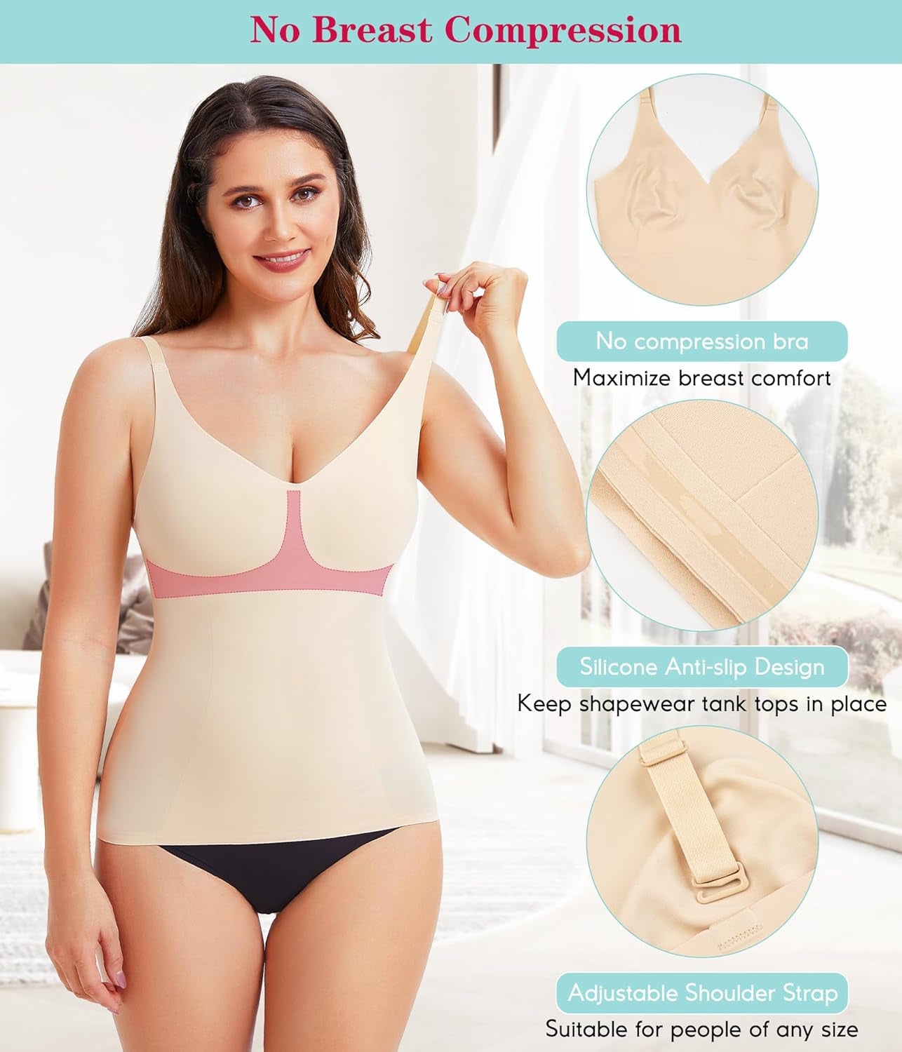 Compression Tank Tops for Women Tummy Control Shapewear Seamless Body Shaper Workout V-Neck Camisole Cami Tops