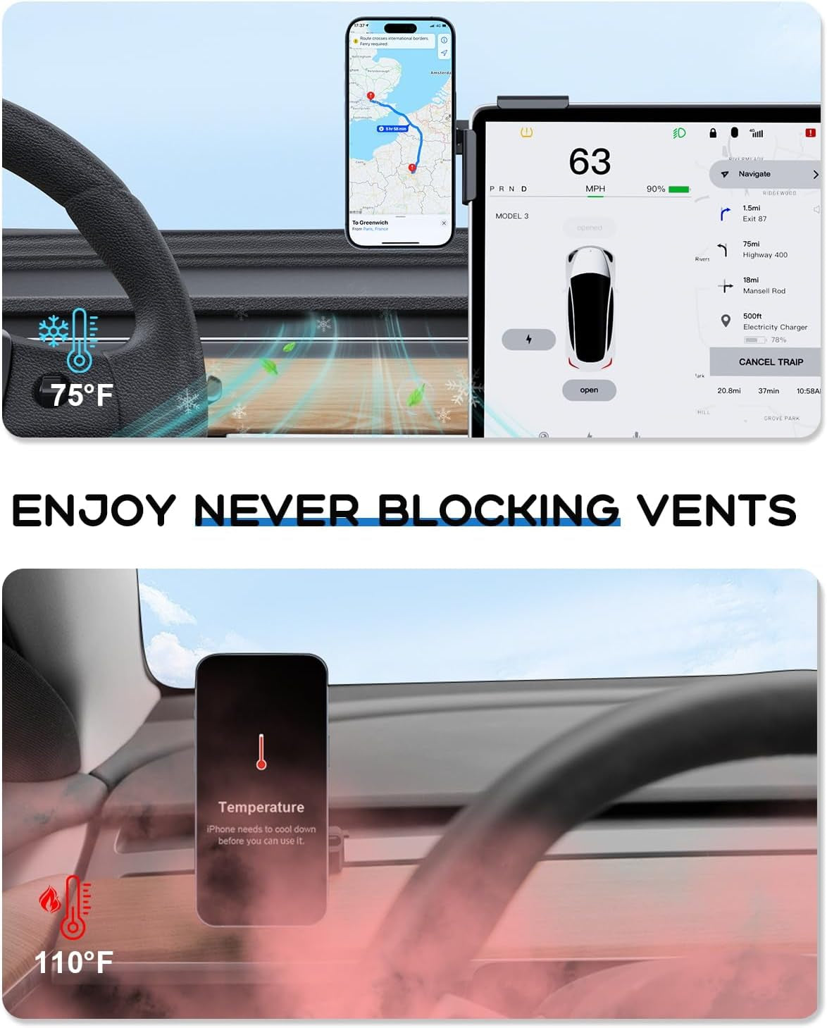 Tesla Phone Mount for Magsafe, Magnetic Tesla Phone Holder for Tesla Model 3 Model Y, Tesla Model 3/Y Accessories 2024 Fits All Phones