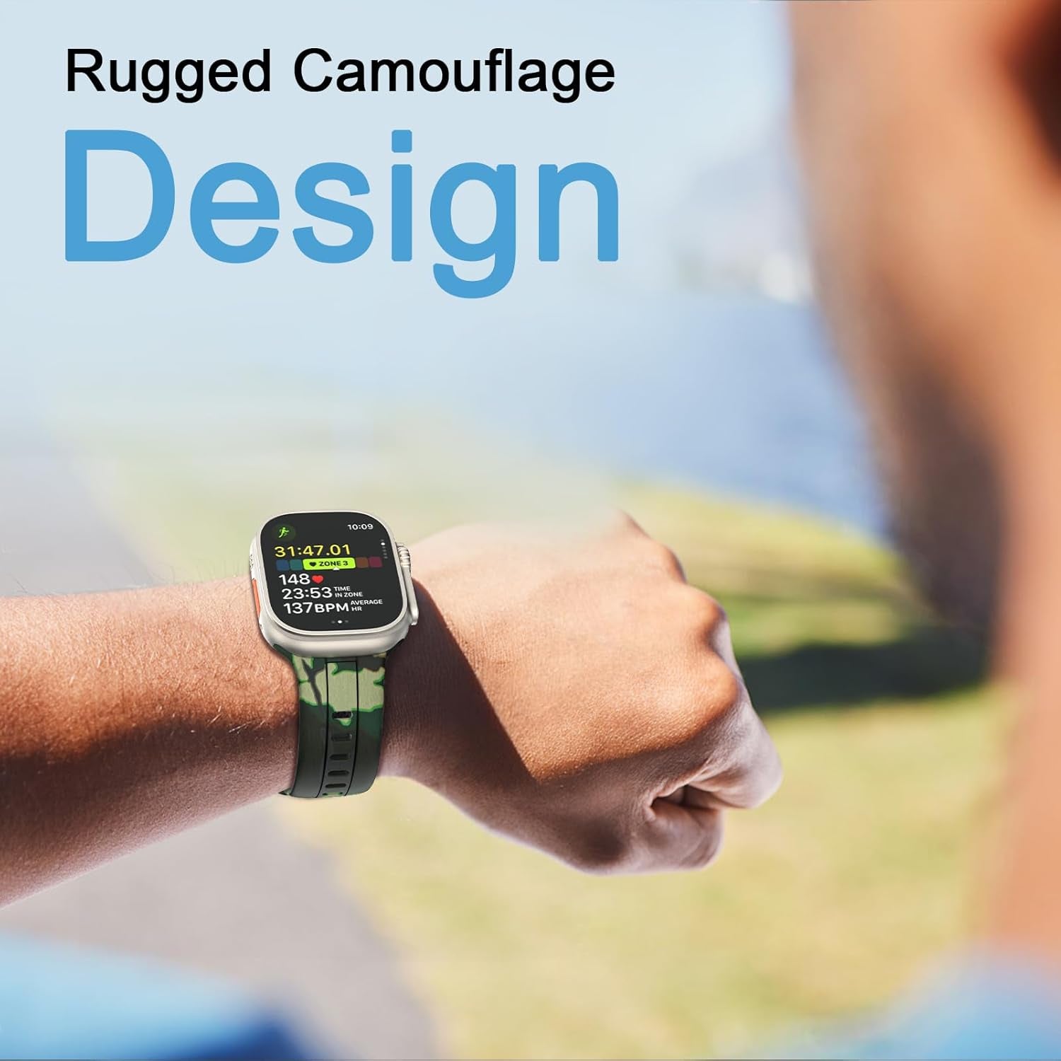 Band Compatible with Apple Watch 42/44/45/46/49Mm Women Men,Fashion Wild Camouflage Pattern Wristband Replacement Sport Strap for Iwatch Ultra 2 Series 10 9 8 7 6 5 4 3 2 1 Se,Camouflage Green