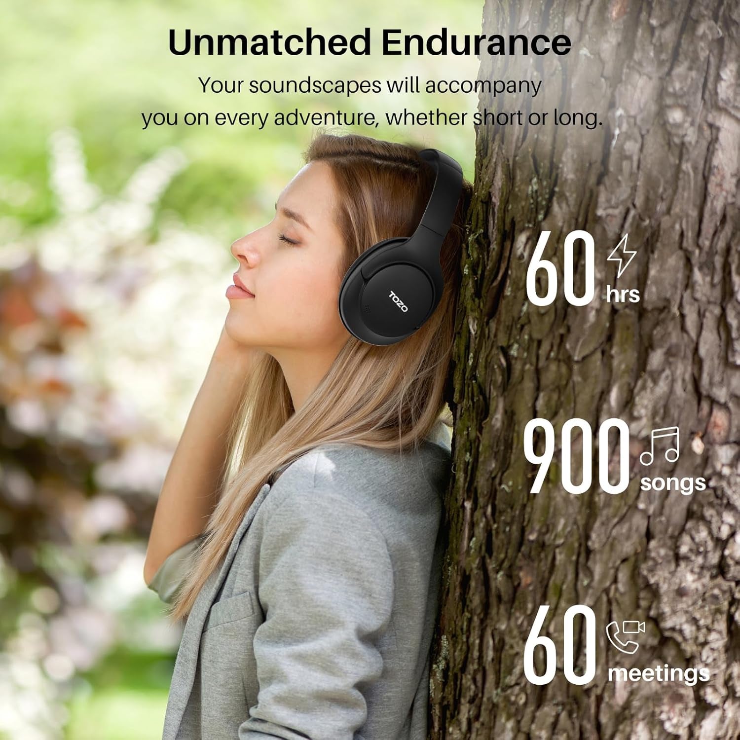 HT2 Hybrid Active Noise Cancelling Headphones, Wireless over Ear Bluetooth Headphones, 60H Playtime, Hi-Res Audio Custom EQ via App Deep Bass Comfort Fit Ear Cups, for Home Office Travel