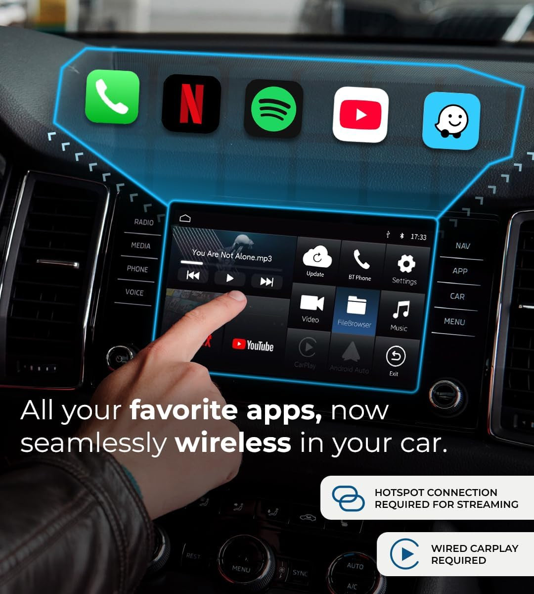 Ai Box Lite Air - Streaming on the Go, Netflix and Youtube in Your Car. Convert Your Wired Carplay into Wireless Carplay or Android Auto. Hotspot Required for Streaming. Wired Carplay Required TRUCK DRIVER