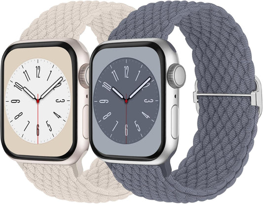 2 Pack Braided Solo Loop Compatible with Apple Watch Band 38Mm 40Mm 41Mm 42Mm 44Mm 45Mm 49Mm for Women,Sport Adjustable Stretchy Sport Watch Bands for Iwatch Series Ultra SE 8 7 6 5 4 3 2 1