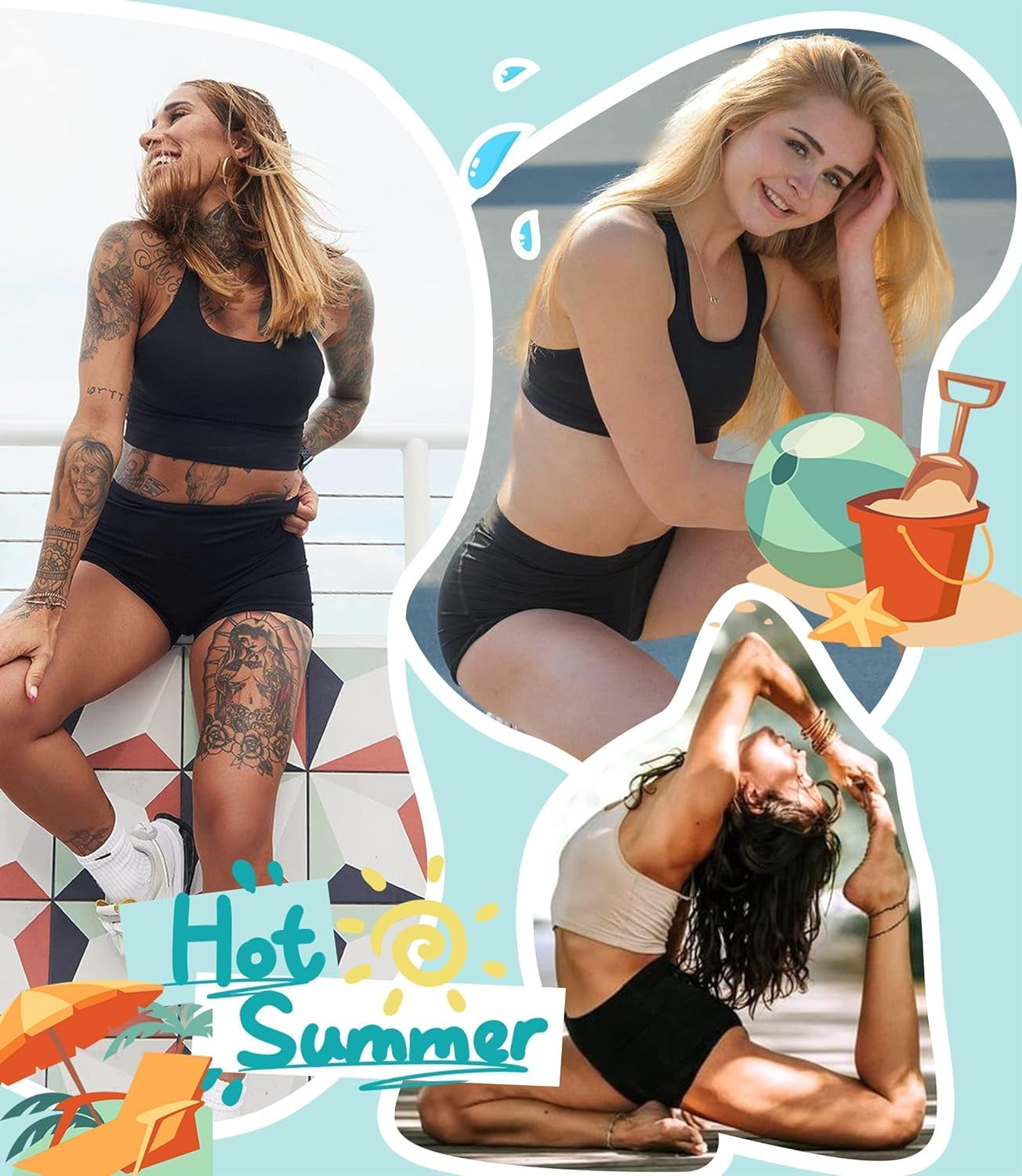 High Waisted Biker Shorts for Women - 8"/5"/3" Soft Black Spandex Shorts for Workout Volleyball Yoga Dance