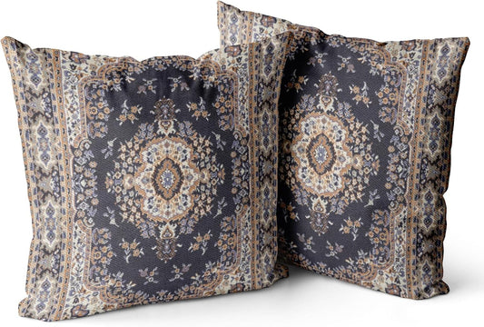 Boho Throw Pillow Covers 20X20 Inch Set of 2 Black Medallion Border Area Rug Double Sided Pattern Cotton Soft Pillow Case Cushion Cover Pillowcase for Couch Sofa Bed Decorative