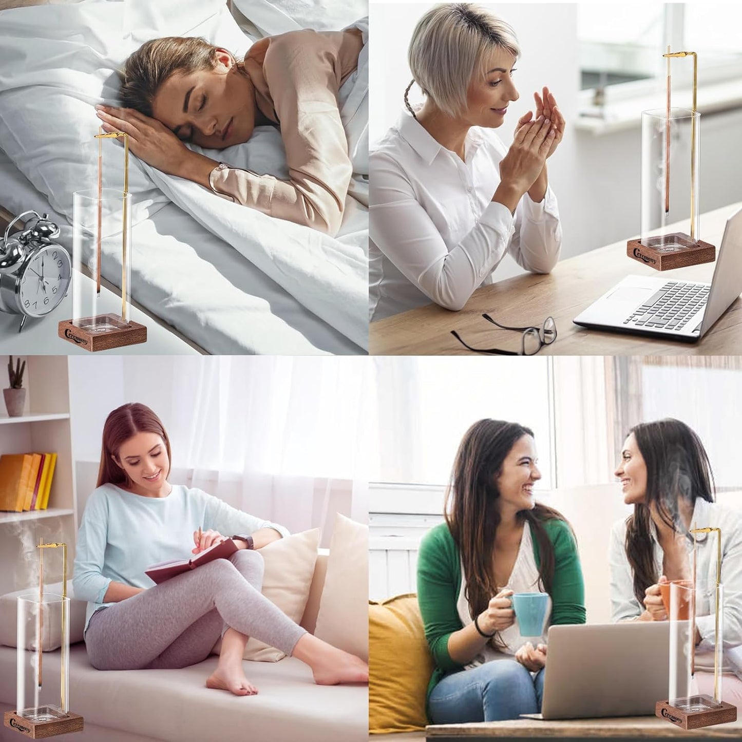 Incense Holder, Wooden Incense Holder for Sticks with Glass Ash Catcher, Anti-Ash Incense Burner with 20 Incense Sticks and a Ash Brush for Meditation Yoga Spa Room Decor