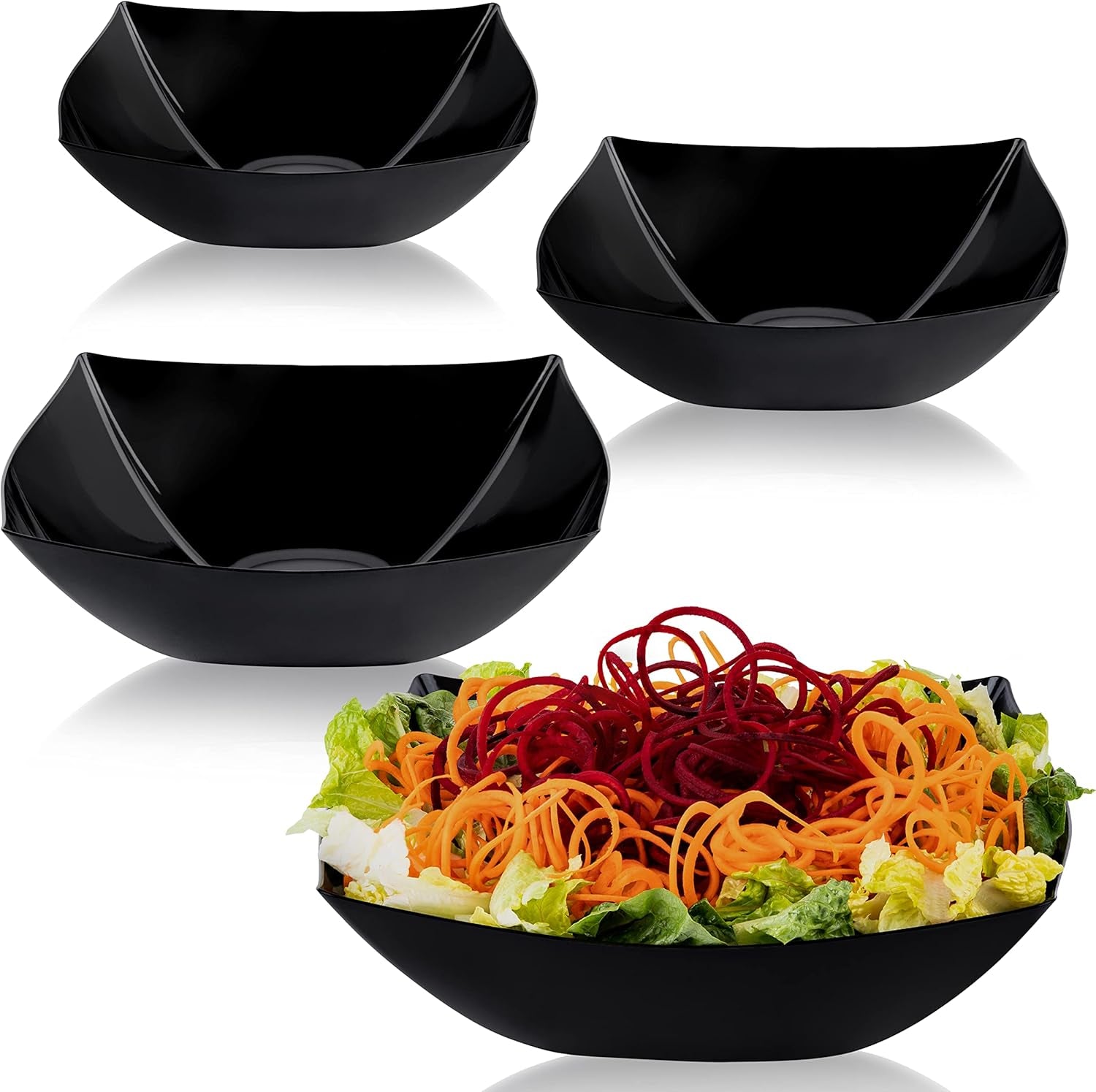 Disposable Square Serving Bowls, Party Snack or Salad Bowl, Plastic 2 Green & 2 Red 32 Ounce Pack of 4 32 OUNCE