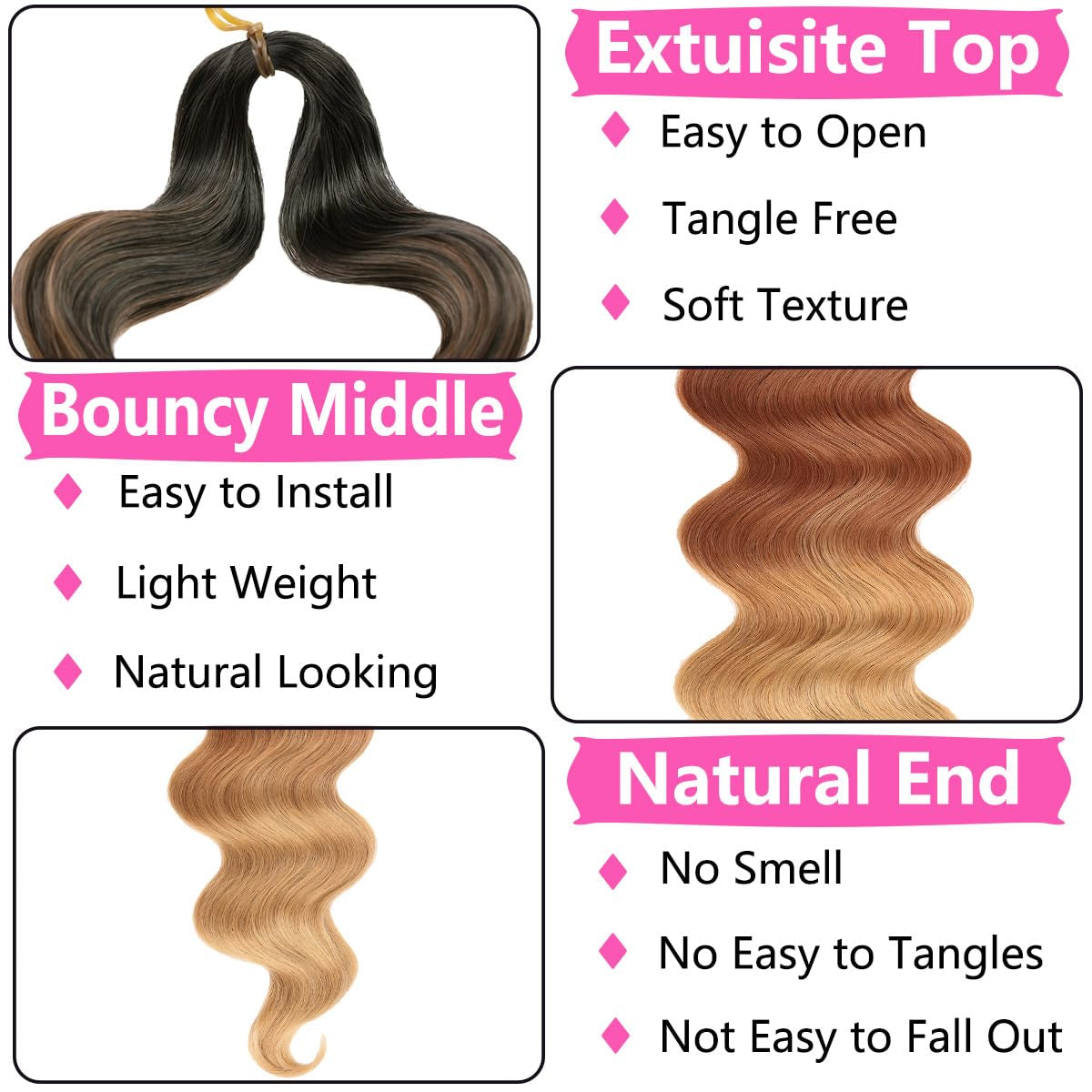 10 Inch Short Body Wave Braiding Hair 9 Packs Pre-Feathered 3 Tones Bouncy Braiding Braids Hair French Curl Wavy Crochet Braids Ocean Deap Twist Synthetic Hair Extensions(1B/30/27#)