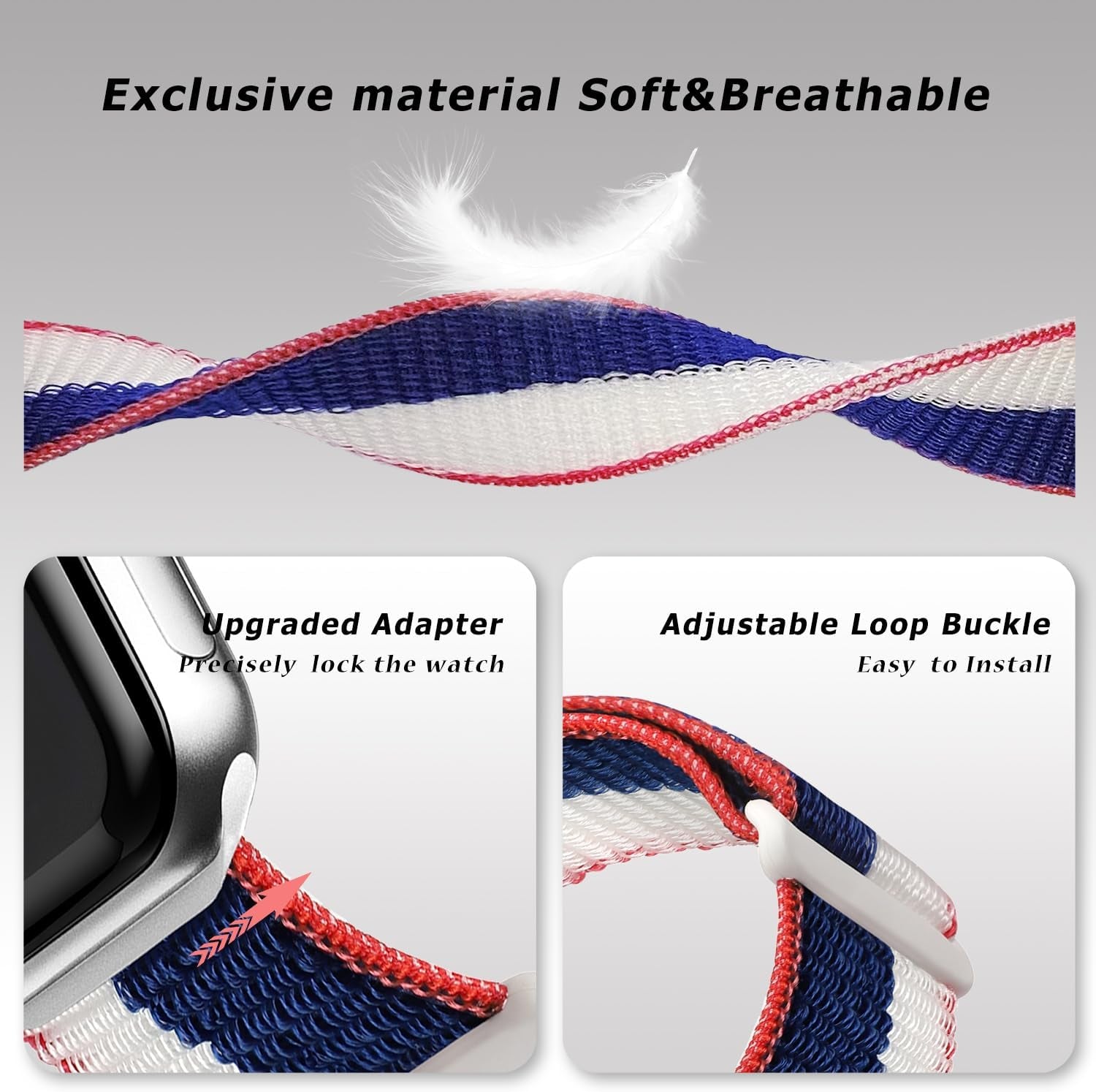 Nylon Sport Loop Bands Compatible with Apple Watch Band 41Mm 40Mm 38Mm 49Mm 45Mm 44Mm 42Mm Women Men, Stretchy Breathable Strap for Iwatch Series 9 Ultra 8 7 6 5 4 3 2 1 SE (38,America）