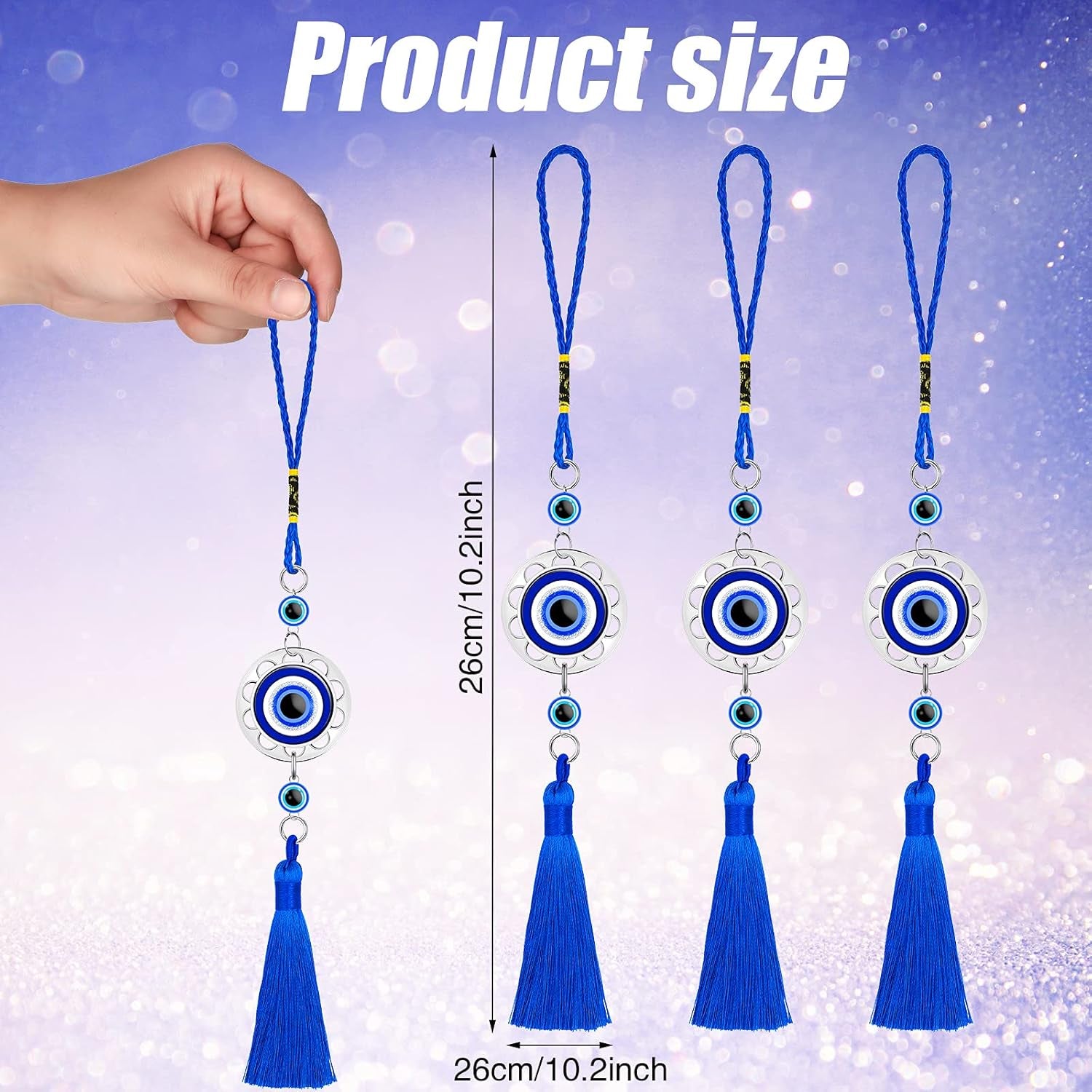 Lucky Evil Eye Car Hanging Ornament Blue Resin Evil Eye Beads Charm Pendant Blue Eyes Tassel Rear View Mirror Hanging Accessories Evil Eye Protection Pedant Charms for Car Home Decors (6 Pieces)