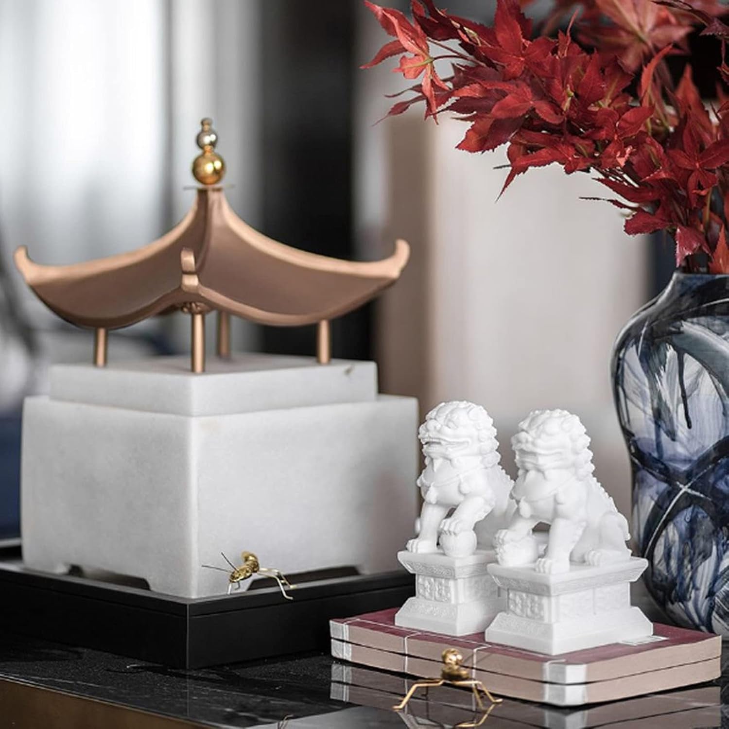 Foo Dogs Statues Pair, Chinese Fu Foo Dogs Guardian Lion Statues Beijing Lions Ornaments 2024 Feng Shui Home Decor Indoor Outdoor Ward off Evil Energy (Small)