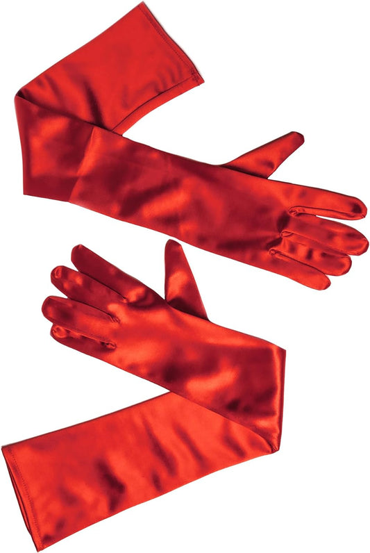 Long Red Satin Opera Gloves for Women, Cruella Deville, Red Riding Hood - Accessories for Halloween Costumes for Women