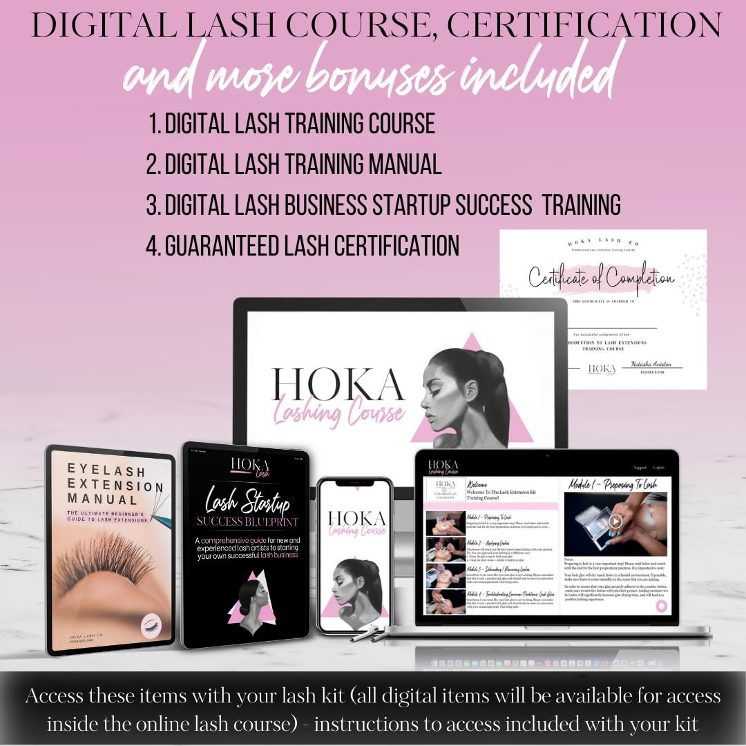 Lash Eyelash Extension Kit & Training Course and Certification, Professional Lash Extension Kit for Beginners Includes Practice Mannequin Head, Lash Trays, Glue, Tweezers, Fan & More