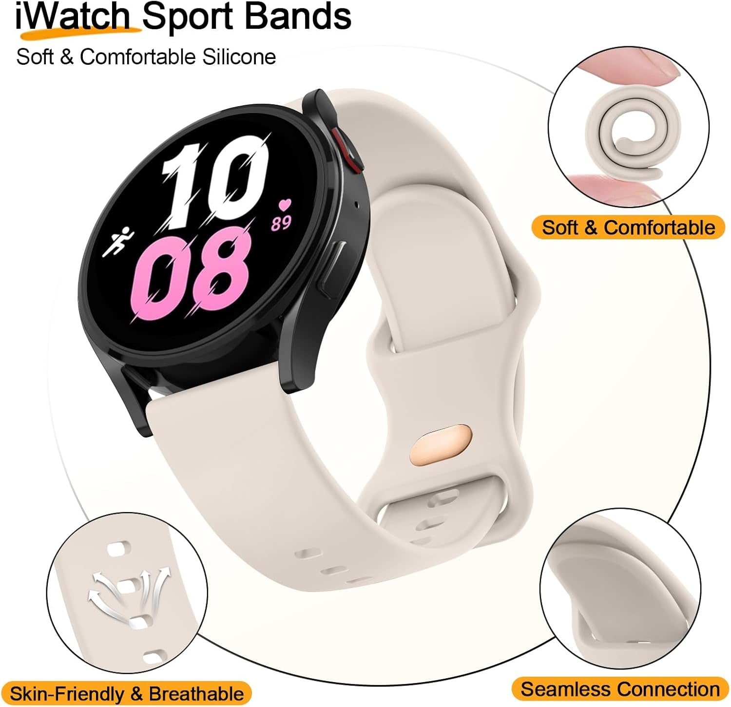 Bands Compatible with Samsung Galaxy Watch 6 Band 40Mm 44Mm, Samsung Galaxy Watch 6 Classic Bands 43Mm 47Mm, 20Mm Soft Silicone Sport Replacement Strap for Galaxy Watch 6 Band Women Men