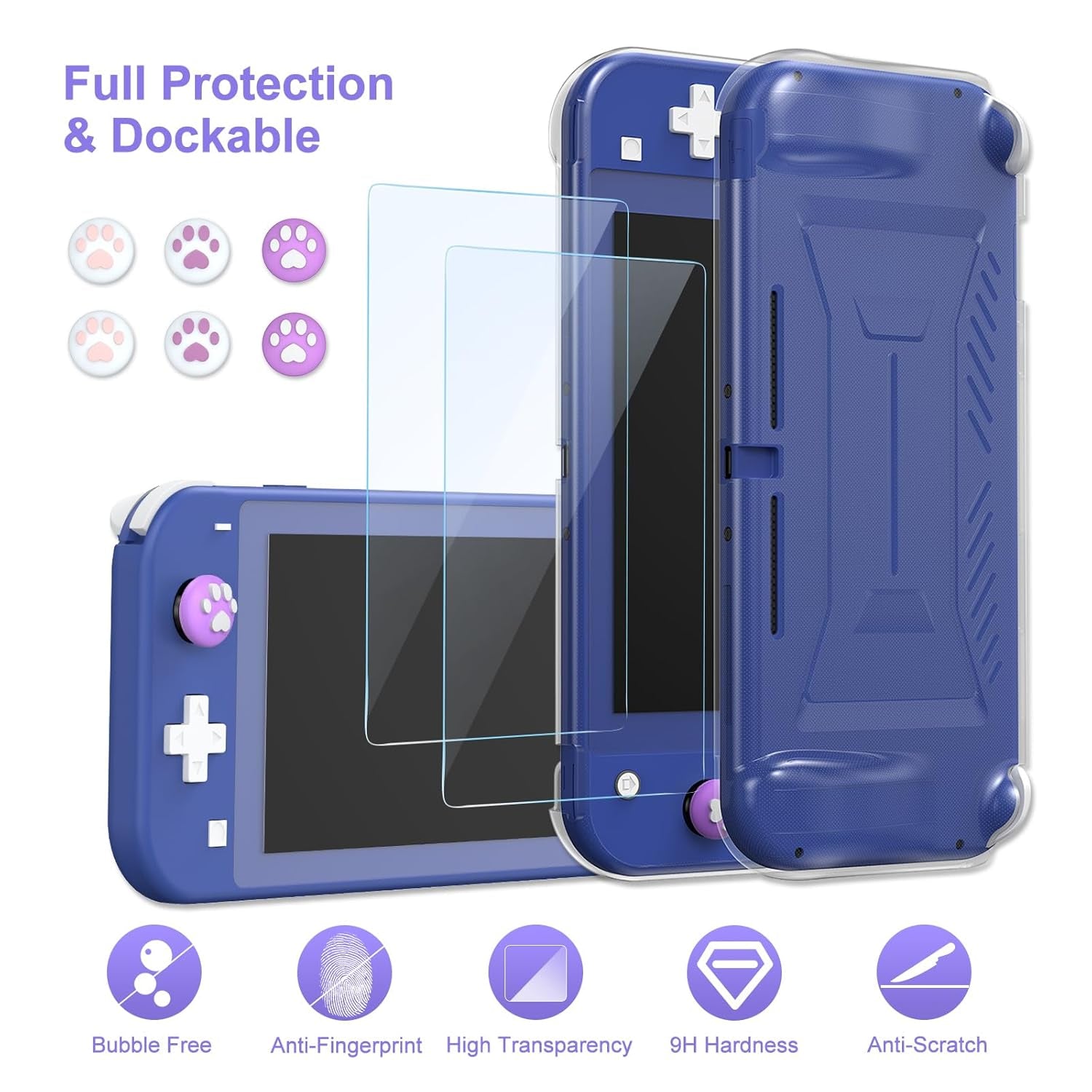 Switch Lite Case 18 in 1 Switch Lite Accessories Bundle with Switch Lite Carrying Case, Switch Game Case, Switch Lite Screen Protector, Switch Thumb Grips (Purple)