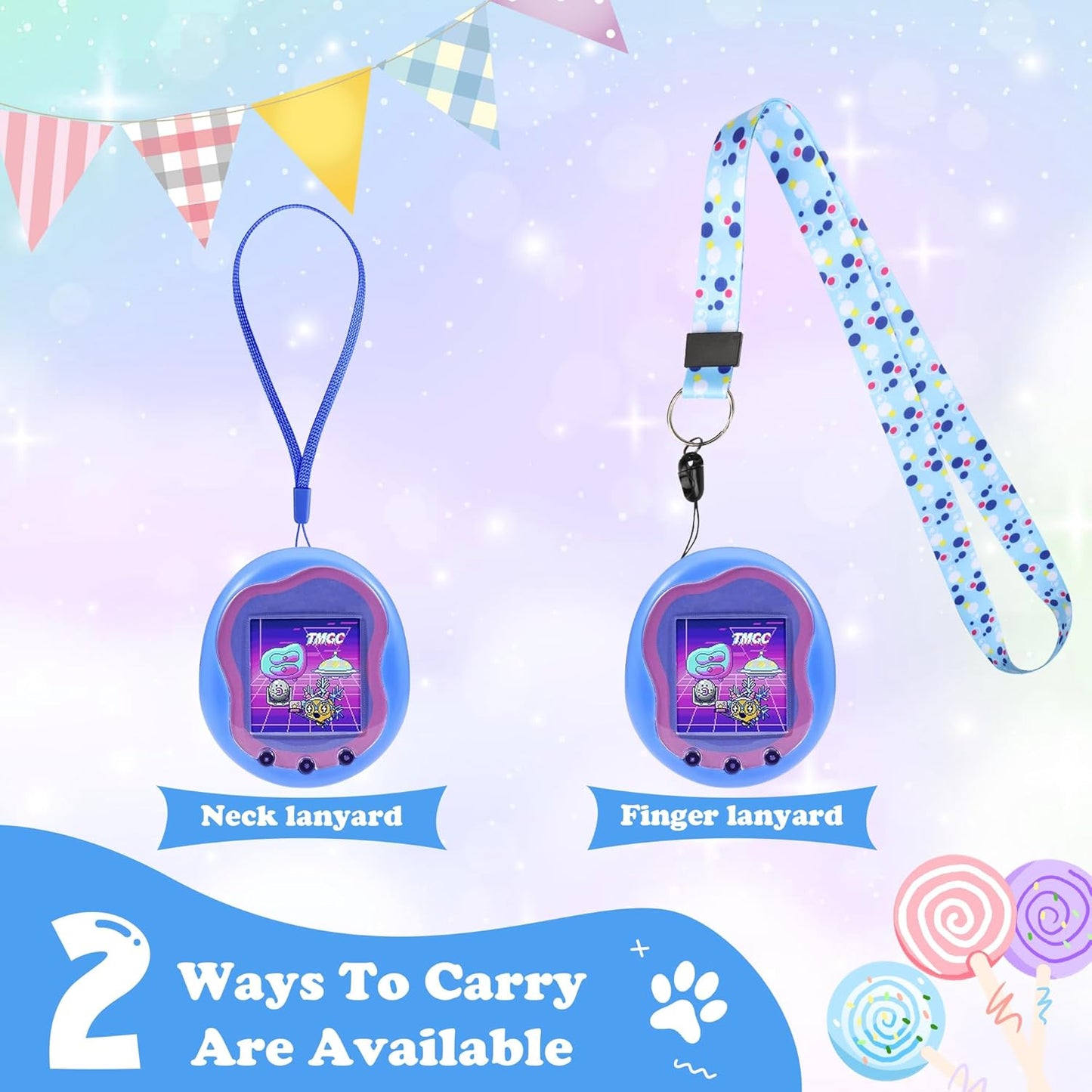 Carrying Case Compatible with Tamagotchi Uni/Tamagotchi Pix/Tamagotchi Original/Tamagotchi Nano X Virtual Pet Game Machine, Hard Case with Neck Strap, Lanyard and Screen Protector (Blue) ZOUSA