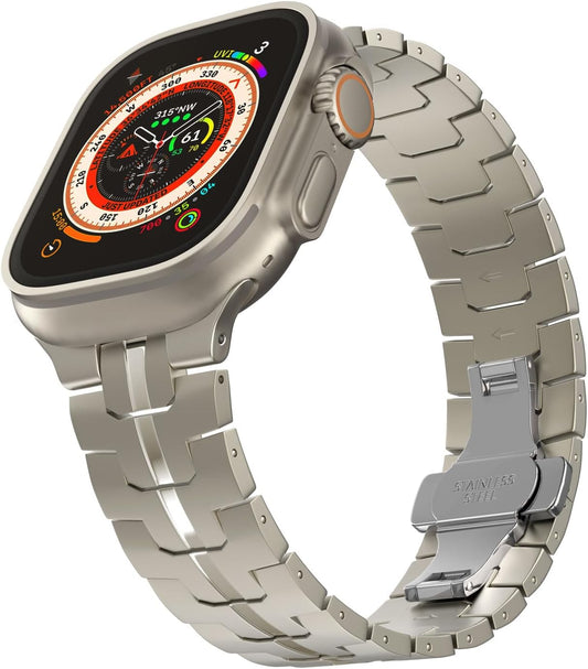 Titanium Band Compatible with Apple Watch 49Mm 45Mm 44Mm 42Mm, Adjustable Sport Strap Wristband for Iwatch Ultra2 Ultra Series 9/8/7/6/5/4/3/2/1/SE with Butterfly Buckle for Men, Titanium