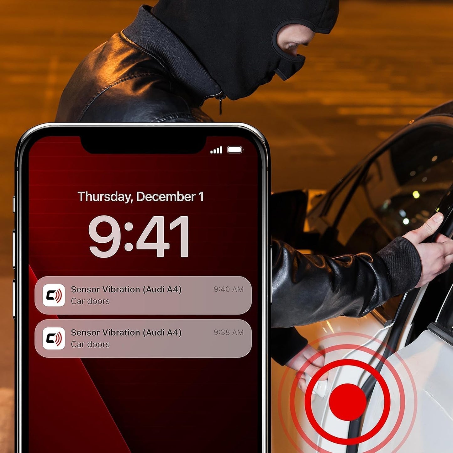 BT Vibration Sensor Add-On - Improved Car Theft Protection and Security for Your  Device - Installs to Car Doors or Valuables for Instant Motion Detection (NOT for Standalone Use)