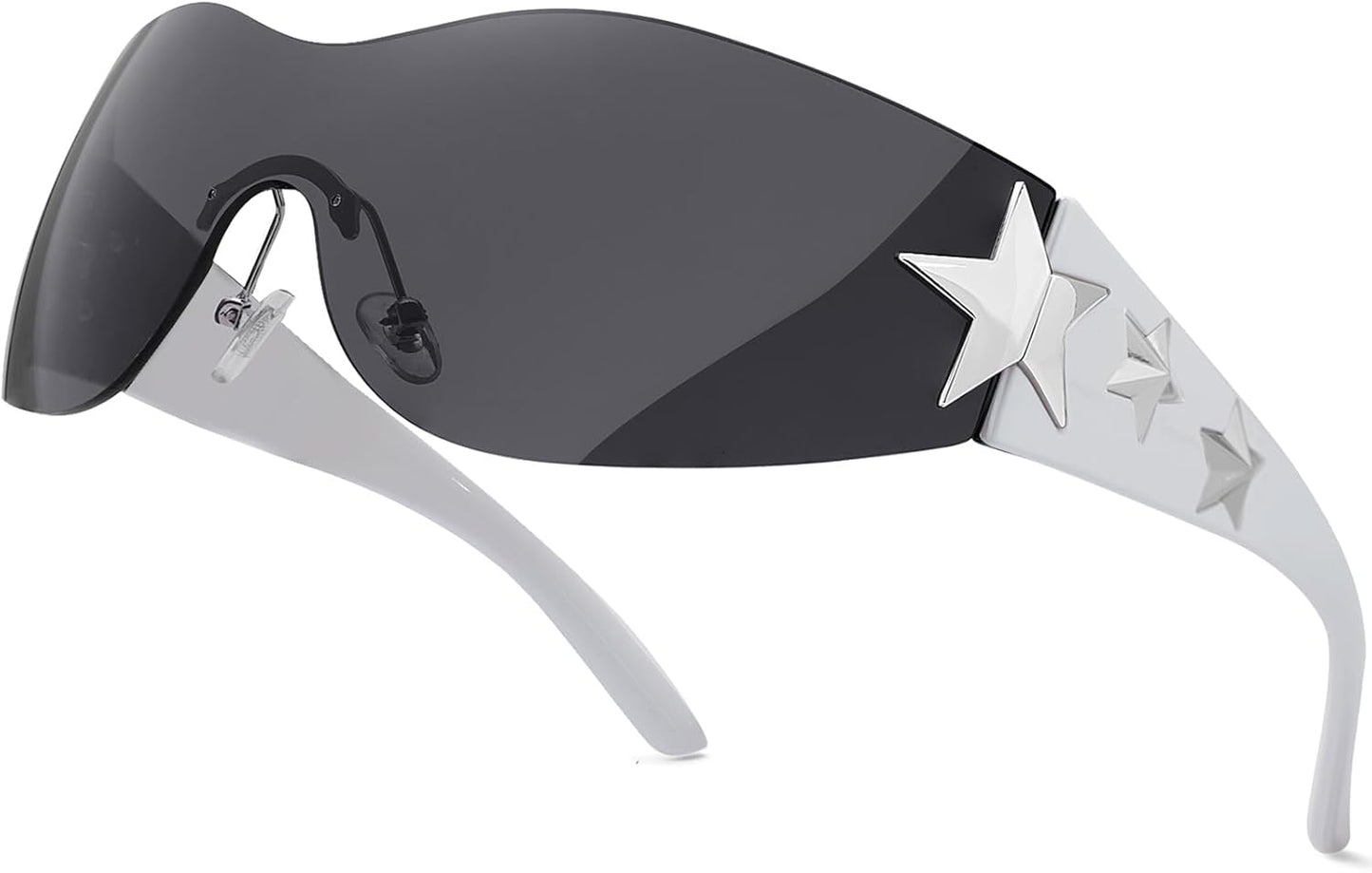 Rimless Y2K Sunglasses Star Wrap around Glasses 2000S Accessories for Women Men Trendy Fashion Cool Shield Shades
