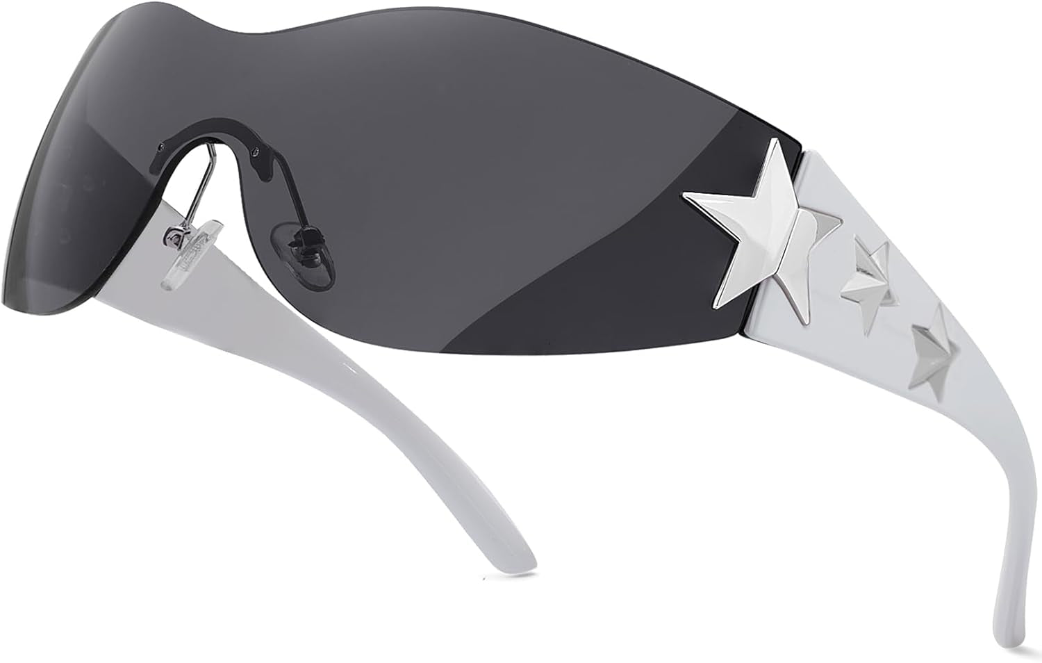 Rimless Y2K Sunglasses Star Wrap around Glasses 2000S Accessories for Women Men Trendy Fashion Cool Shield Shades