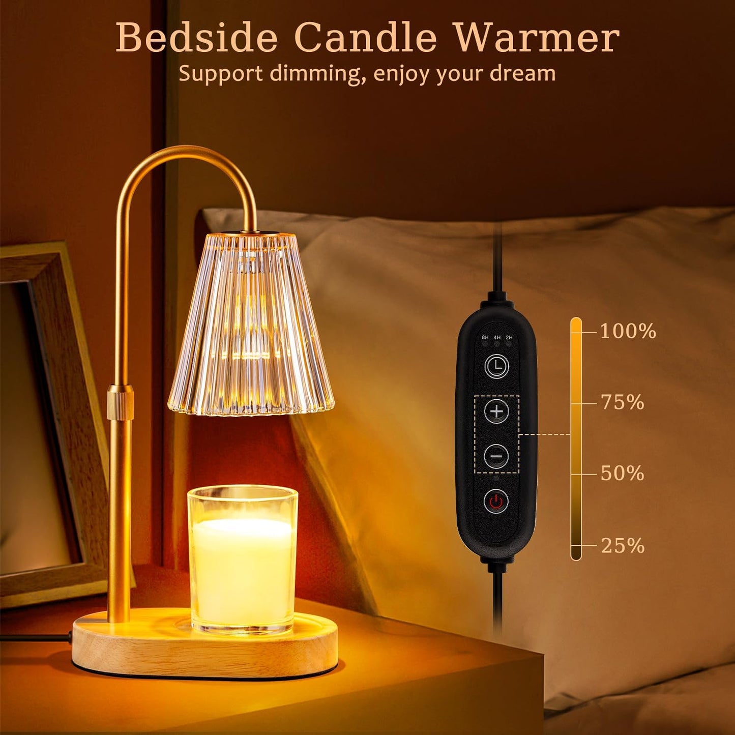 Candle Warmer Lamp with Timer: Electric Candles Wax Warmers Glass Lamps for Jar Candles Burner Adjustable Height and Dimmable Light Modern No Flame Scented Candle Warming Lantern, Amber