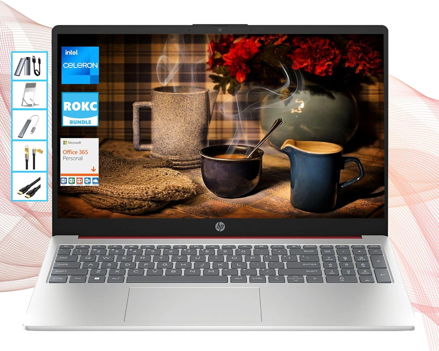 Ai-Powered Windows 11 Laptop (15.6" HD Screen) with Microsoft Office & 1TB Cloud Storage Included for 1-Year| 16GB RAM|128GB SSD & 128GB Portable SSD| Intel 4-Core CPU| Webcam| Wi-Fi|Rk Bundle, Red