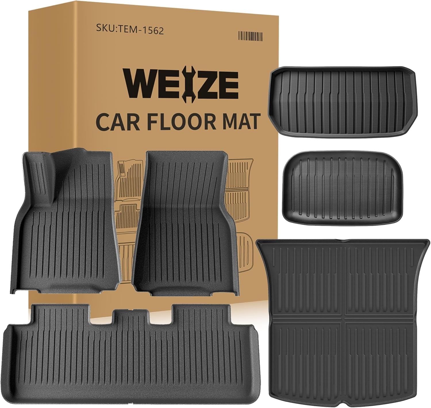 Floor Mats & Cargo Liners for Tesla Model Y 5-Seat 2021-2023 2022 2024 All Weather TPE Cargo Trunk Mats Accessories, Set of 6 Mats (Not Fit 7-Seat)