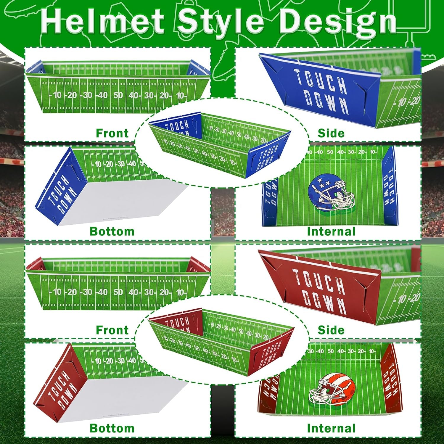 50 Pack Football Party Decorations Paper Food Trays - Helmet Movie Night Supplies Snack Stadium Serving Plates for Super Football Bowl Birthday Disposable Decor