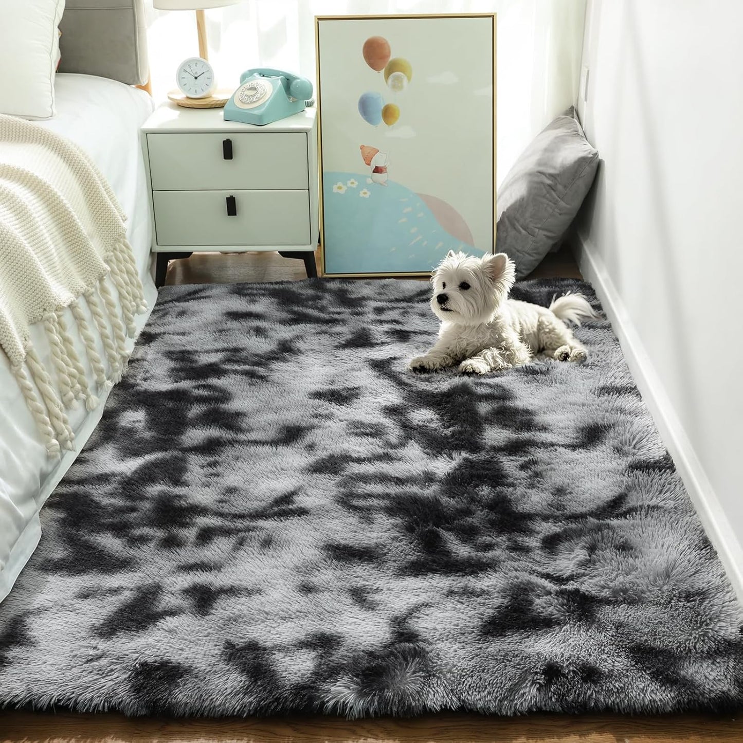 Area Rugs 9X12 Living Room, Large Grey Bedroom Carpet, Big Shag Indoor Thick Soft Nursery Rug, Gray Fluffy Carpets for Boy and Girls Room Dorm Home Decor Aesthetic