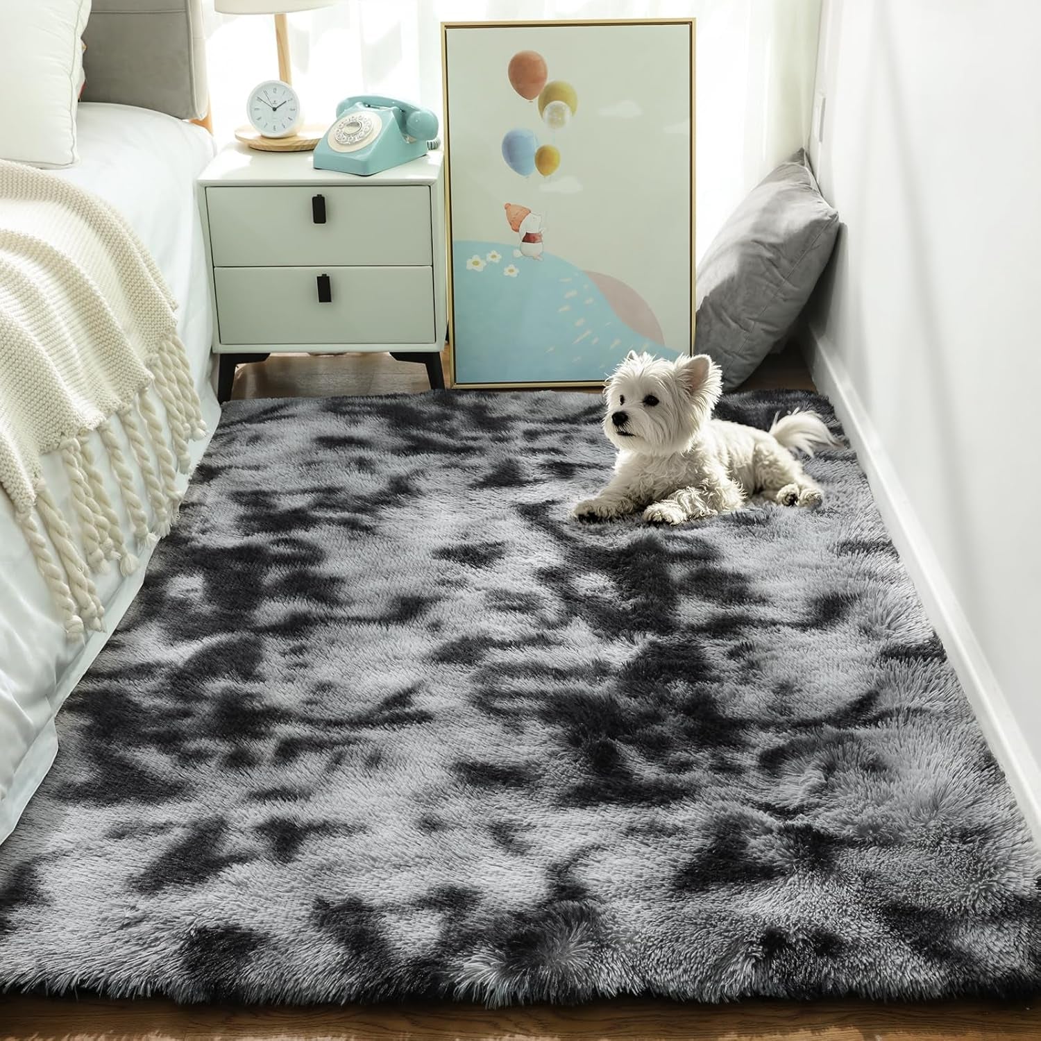 Area Rugs 9X12 Living Room, Large Grey Bedroom Carpet, Big Shag Indoor Thick Soft Nursery Rug, Gray Fluffy Carpets for Boy and Girls Room Dorm Home Decor Aesthetic