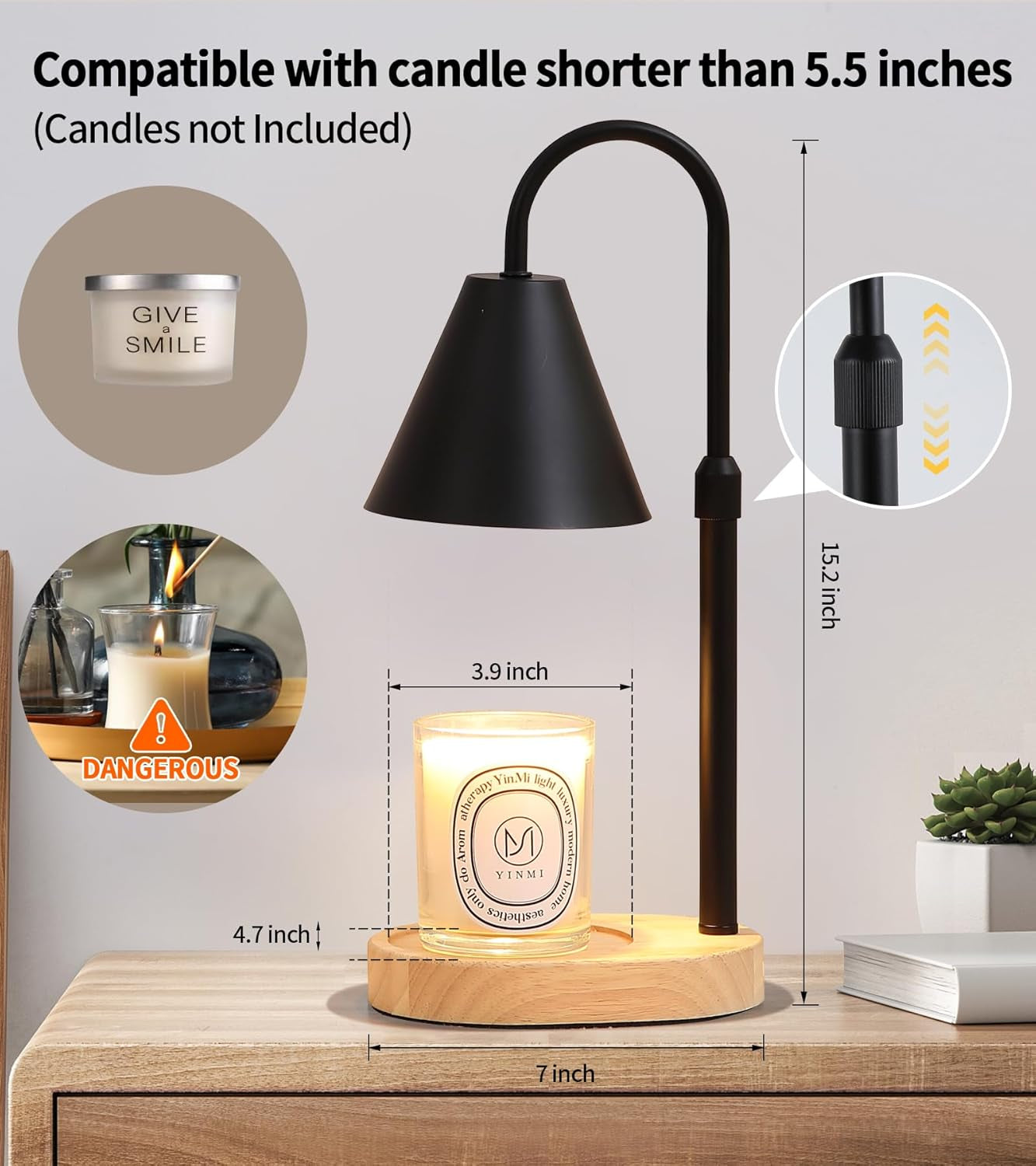 Candle Warmer Lamp,Adjustable Height Dimmble Fragrance Electric Melter House Warming Decor with 2 Bulbs for Gifts Bedroom New Home Jar Candles