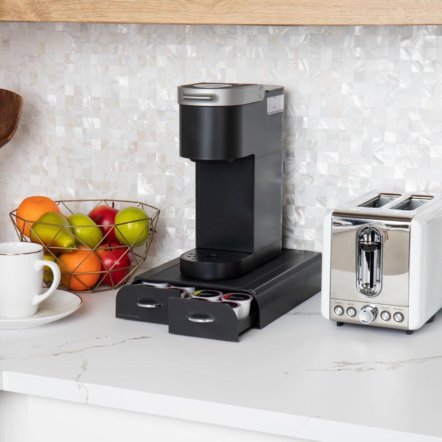 Single Serve Pod Organizer, 2 Drawers, 24 Pod Capacity, Keurig Mini Compatible, 9.5"L X 12.25"W X 2.5"H, Black