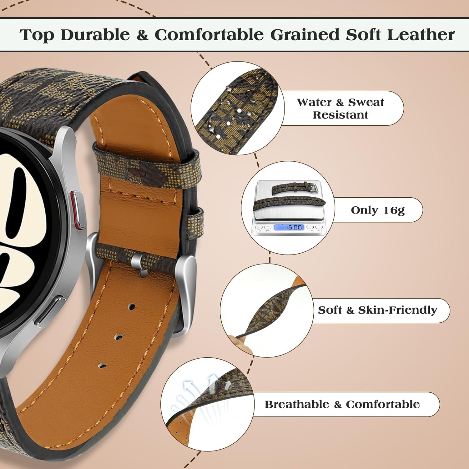 Compatible with Apple Watch Band 49Mm 45Mm 44Mm 42Mm 41Mm 40Mm 38Mm for Women Men, Classic Designer Leather Replacement Strap for Apple Iwatch Ultra/Ultra 2 Series SE SE2 9/8/7/6/5/4/3/2/1