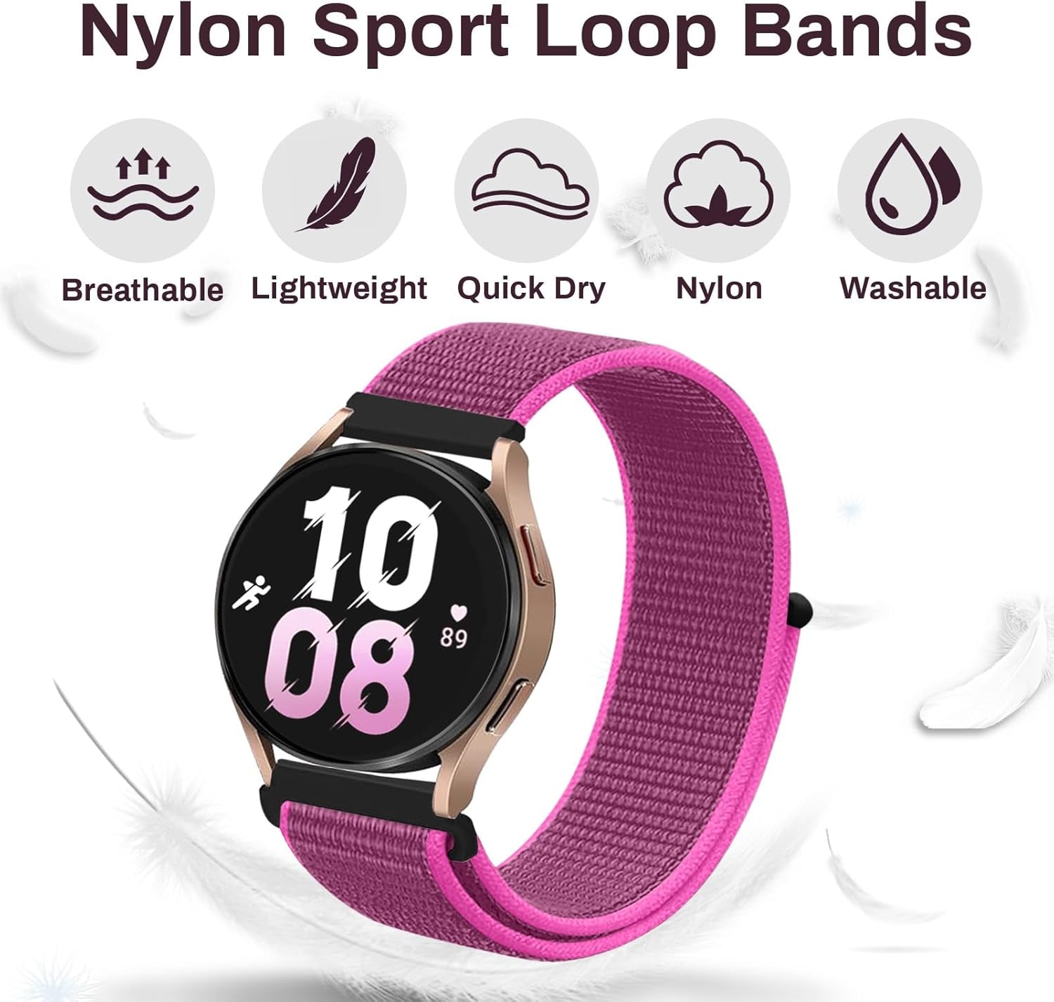 4 Pack Bands Compatible with Samsung Galaxy Watch 4 Band 40Mm 44Mm, Galaxy Watch 4 Classic Band 42Mm 46Mm, Galaxy Watch 5 Bands, Galaxy Watch 5 Pro, 20Mm Adjustable Loop Nylon Sport Strap