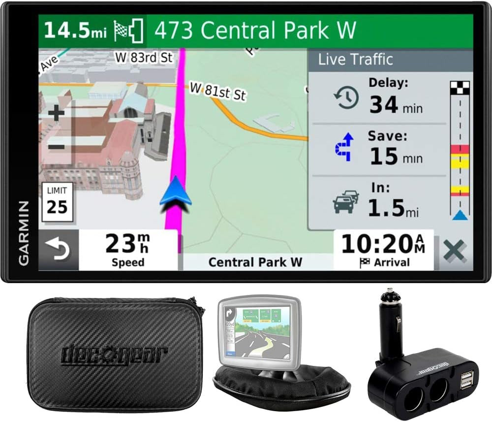 010-N2038-02 Drivesmart 65T GPS Navigator (Renewed) | Official USA Partner Model | Bundle with Dual DC12V/24V Electronic Car Socket, Universal Weighted & Deco Gear Hard EVA Case with Zipper TRUCK DRIVER