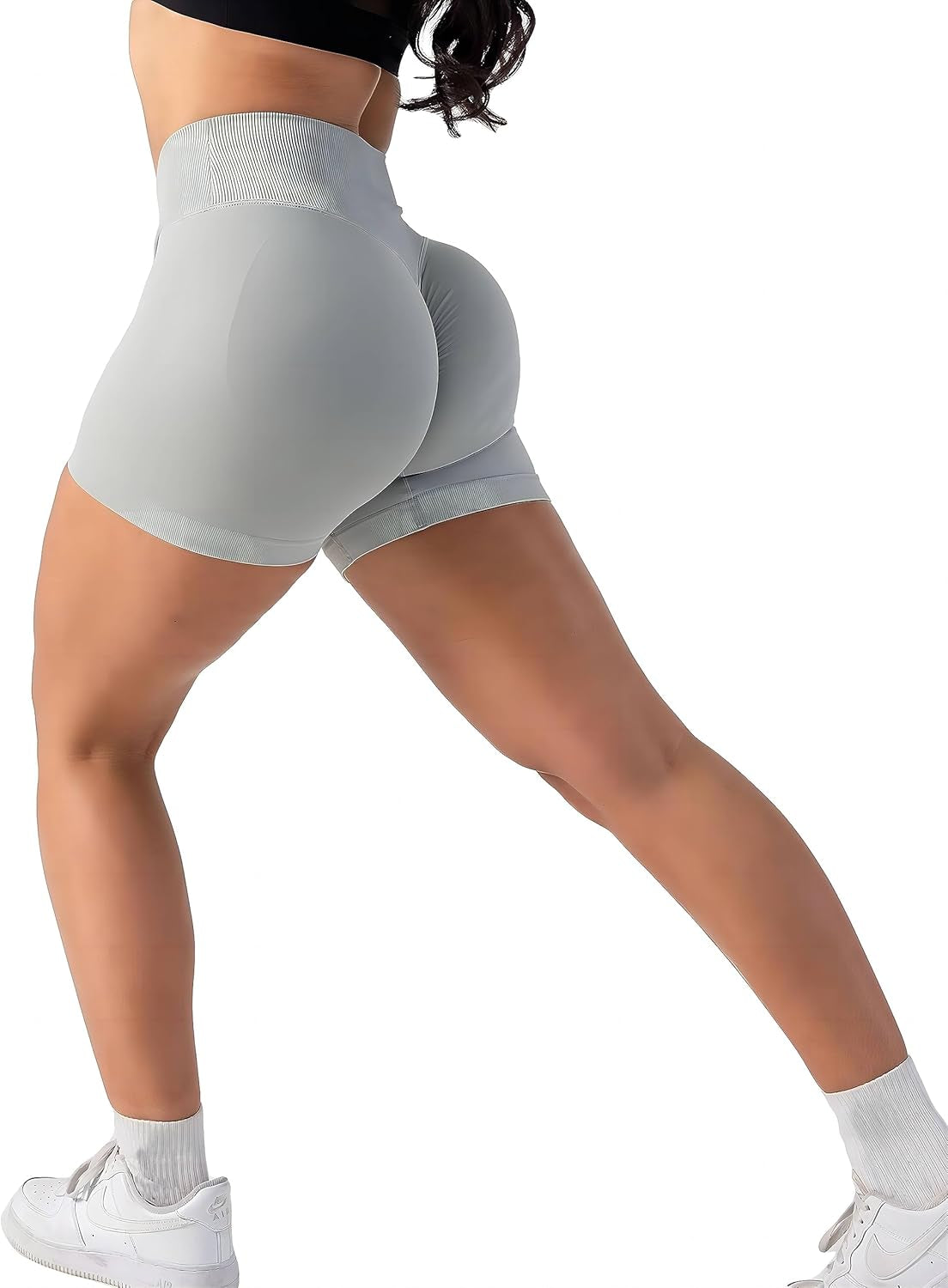 V Cross Waist Scrunch Workout Shorts for Women - 3.5 Inch High Waisted Booty Contour Gym Yoga Shorts
