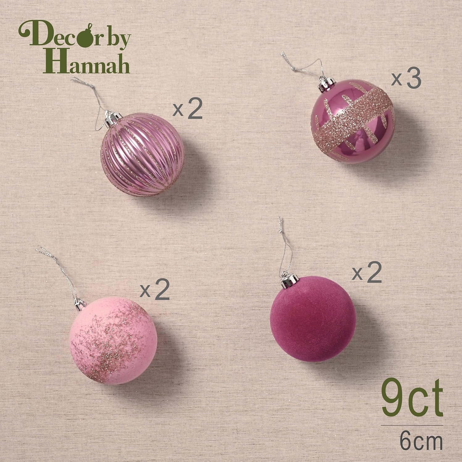 Christmas Ornaments, 9Ct 80Mm Large Pink Gold Christmas Tree Decorations, Shatterproof Decorative Velvet Ball Ornaments for Christmas Tree, Valentines Day Decor