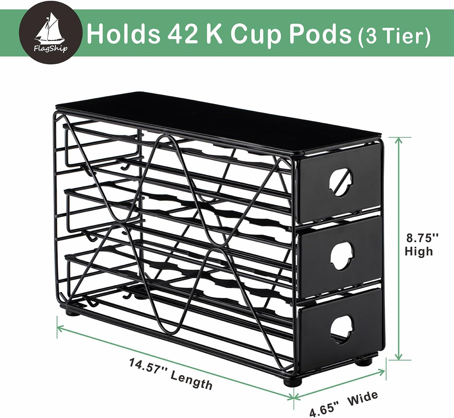 K Cup Holder 3 Tier Coffee Pod Holder for K Cup Organizer save Space Countertop Kitchen (42 Pods Capacity)