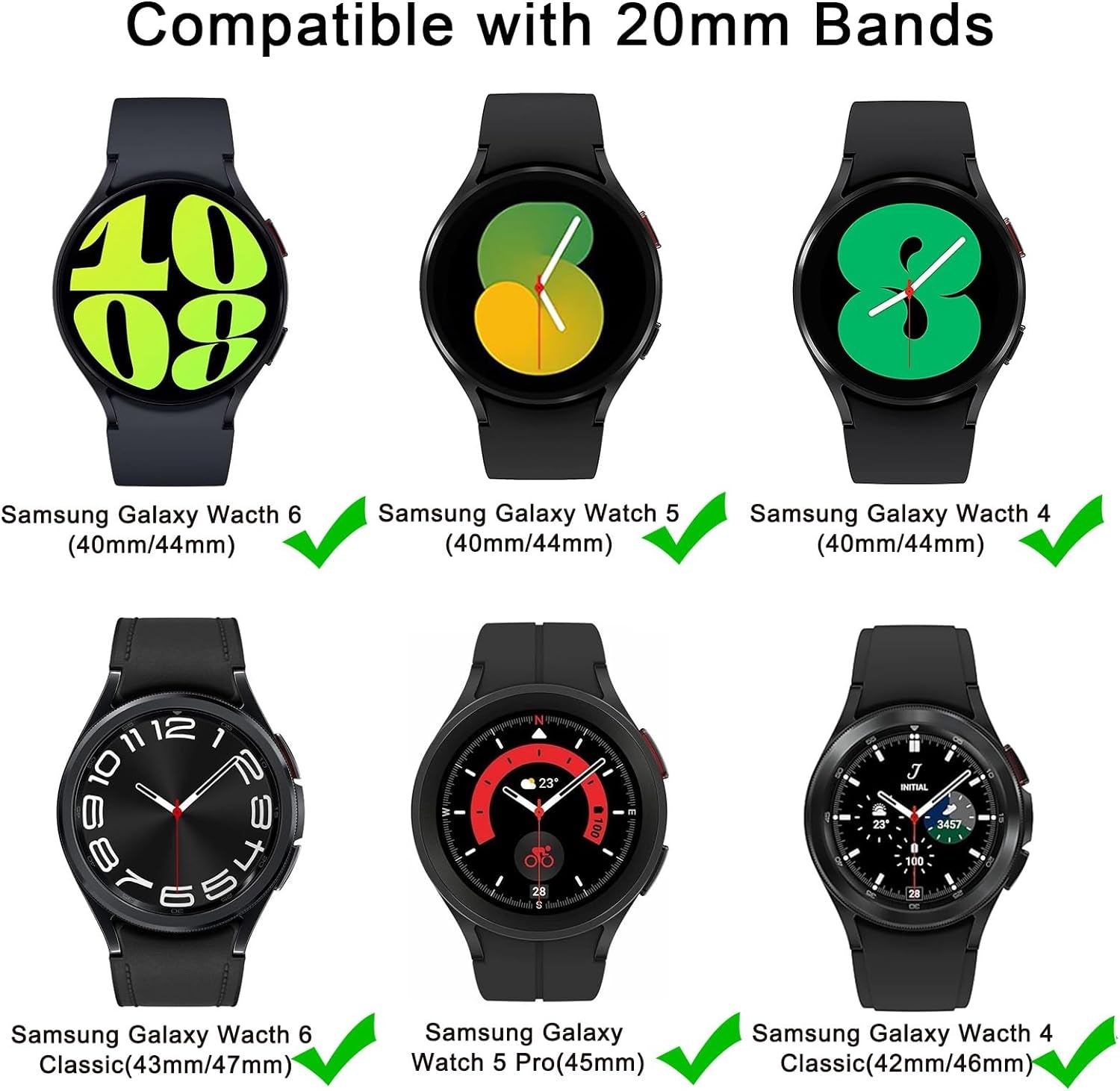 Bands Compatible with Samsung Galaxy Watch 6 Band 40Mm 44Mm, Samsung Galaxy Watch 6 Classic Bands 43Mm 47Mm, 20Mm Soft Silicone Sport Replacement Strap for Galaxy Watch 6 Band Women Men