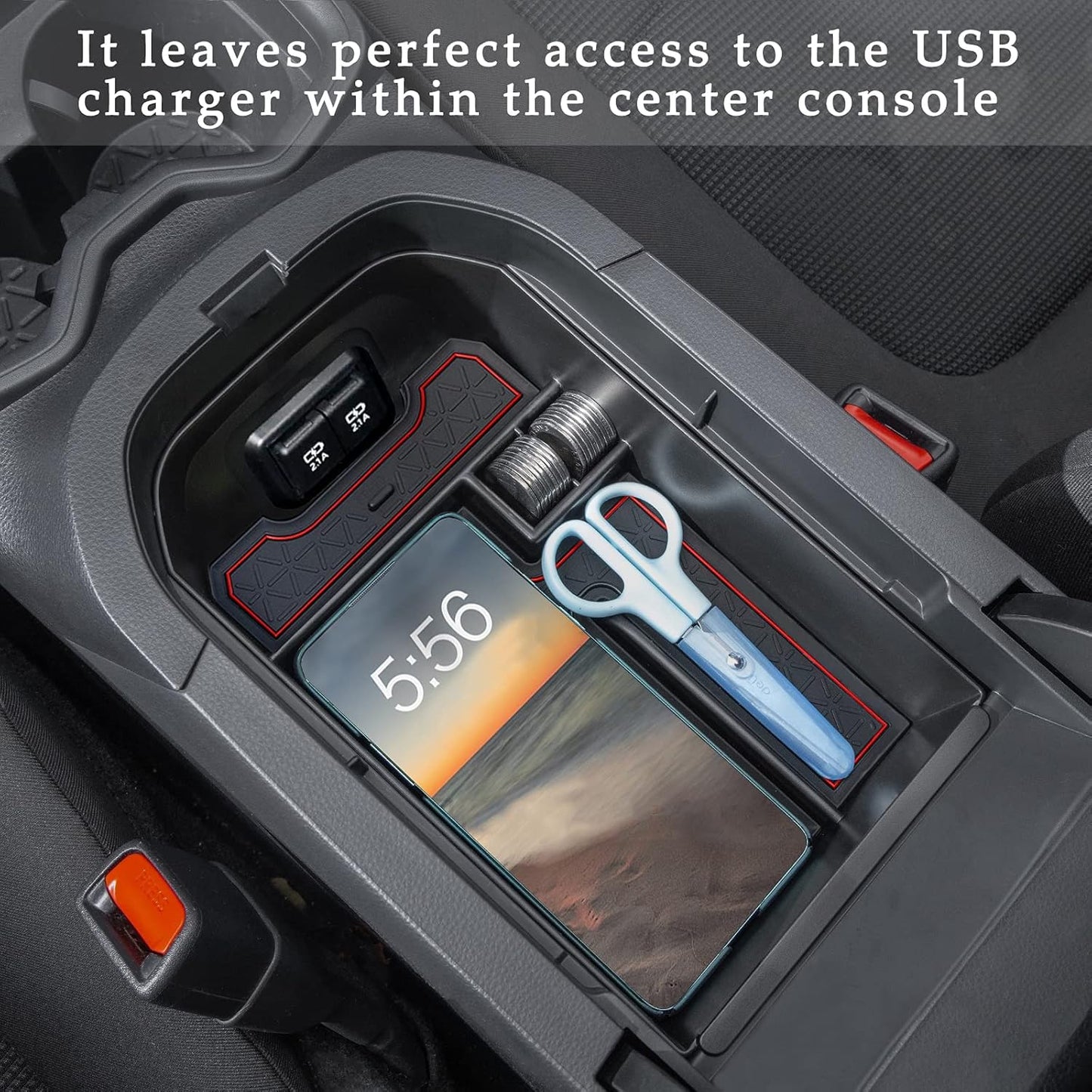 Center Console Tray Organizer Compatible with Toyota RAV4 Accessories 2019-2024 2025 and 2021-2025 RAV4 Prime, Armrest Insert Container ABS Material Secondary Storage Box-Red