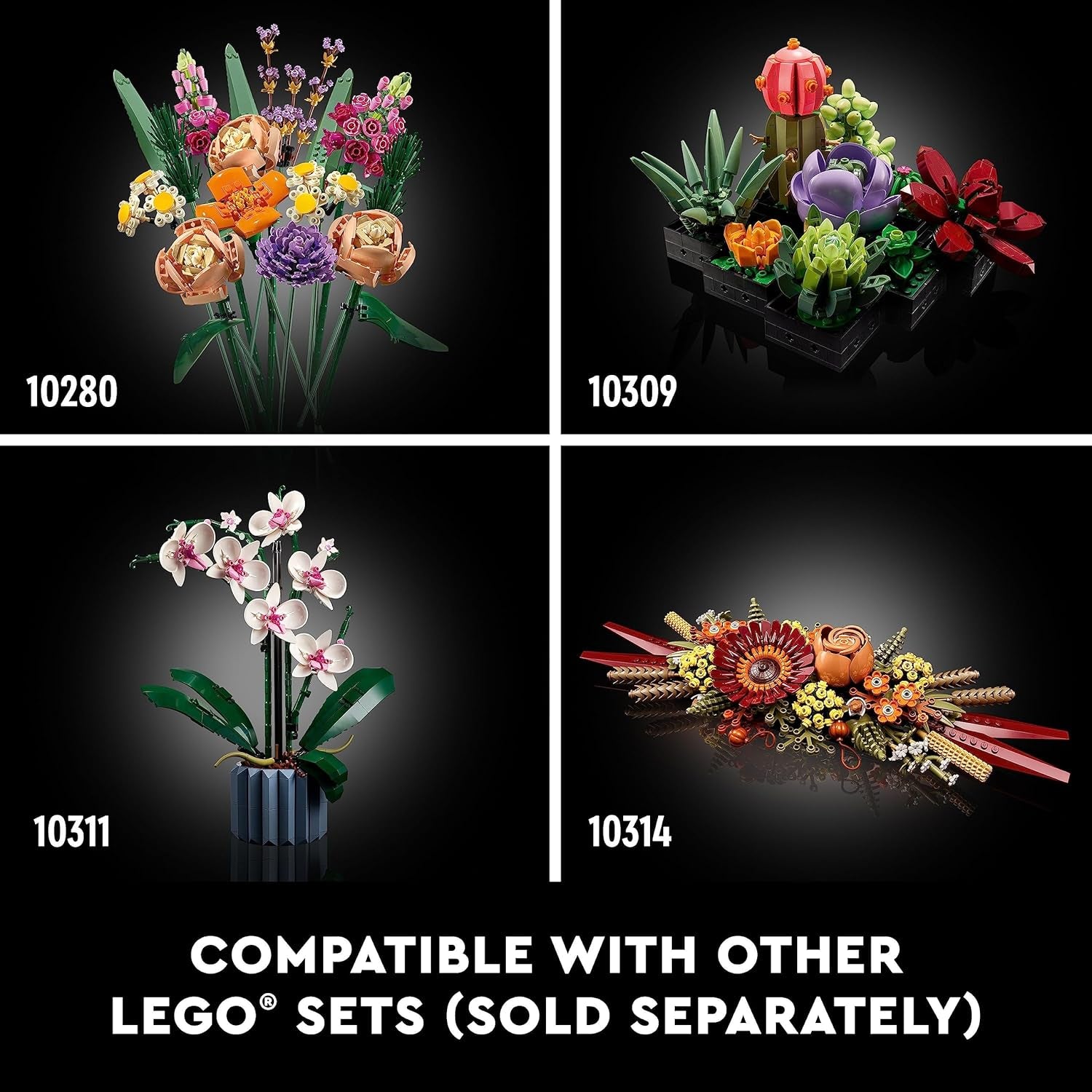 Botanicals Artificial Wildflower Bouquet - Fake Indoor Flowers Building Set for Home, Kitchen, Desk Decoration, Adults Ages 18+ - Gift for Valentines Day for Her and Him - 10313