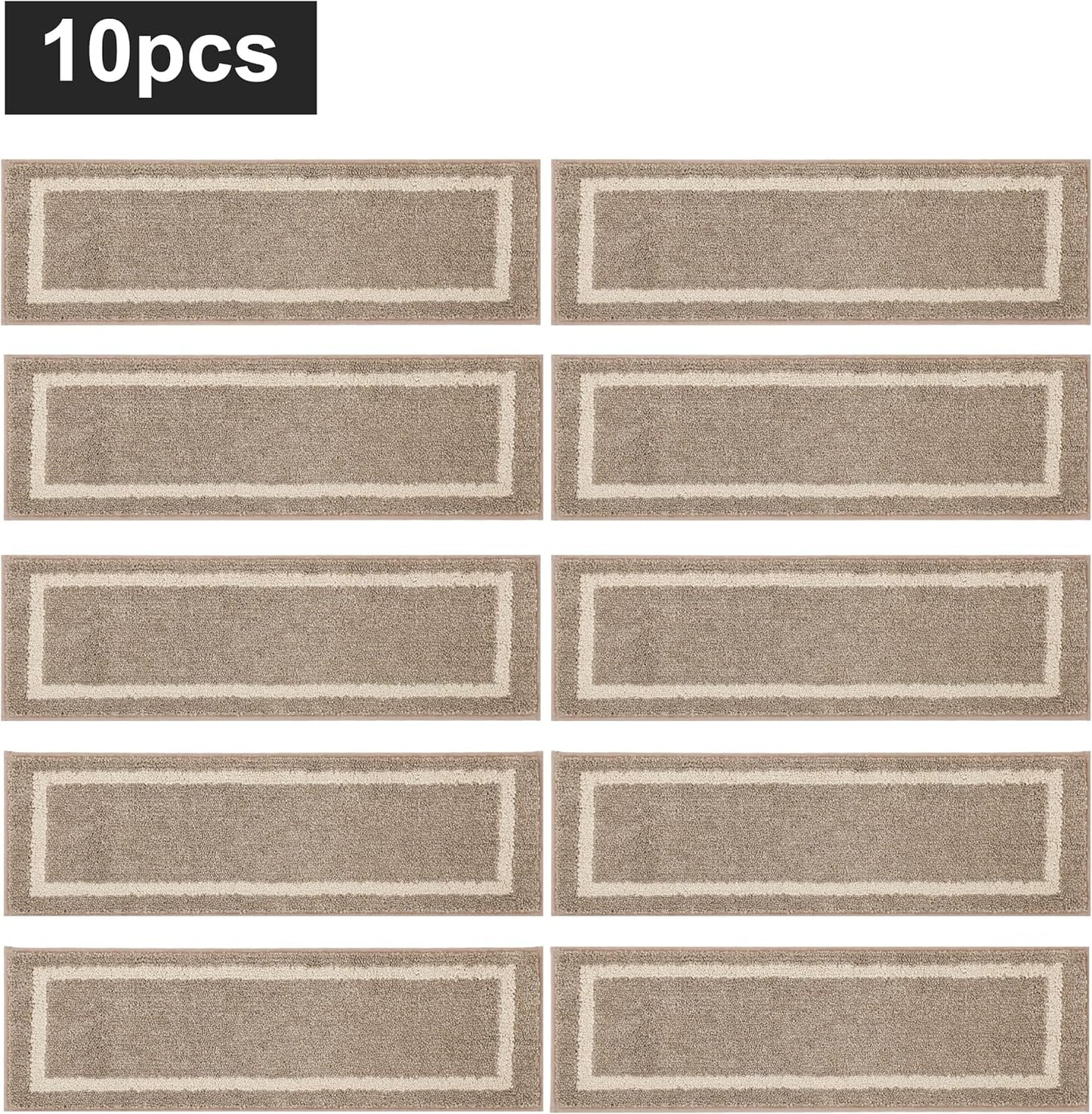 Soft Stair Treads Non-Slip Carpet Mat 28Inx9In Indoor Stair Runners for Wooden Steps,Stair Rugs for Kids and Dogs, 100% Polyester TPE Backing 10Pcs,Beige,Square