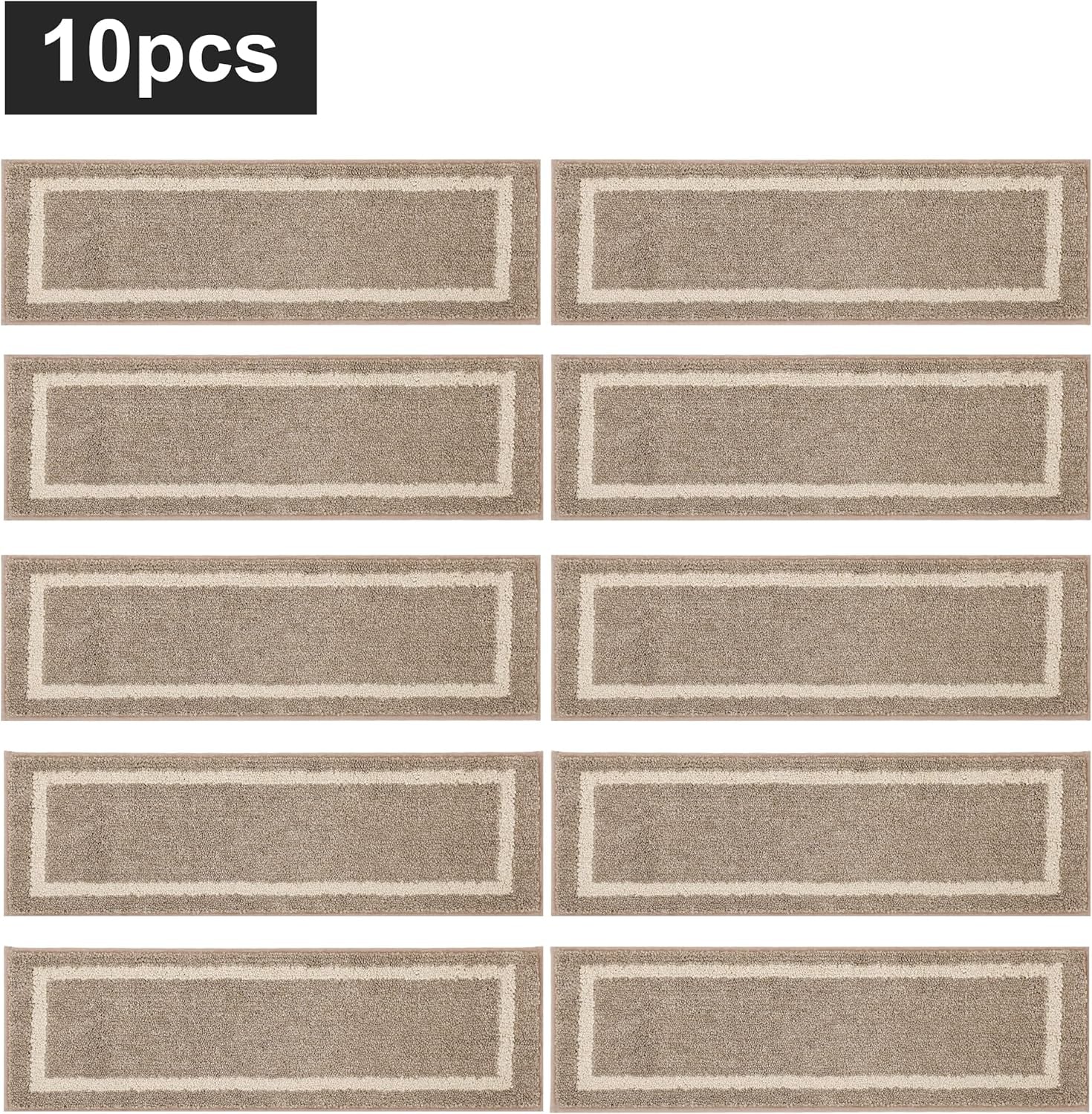 Soft Stair Treads Non-Slip Carpet Mat 28Inx9In Indoor Stair Runners for Wooden Steps,Stair Rugs for Kids and Dogs, 100% Polyester TPE Backing 10Pcs,Beige,Square