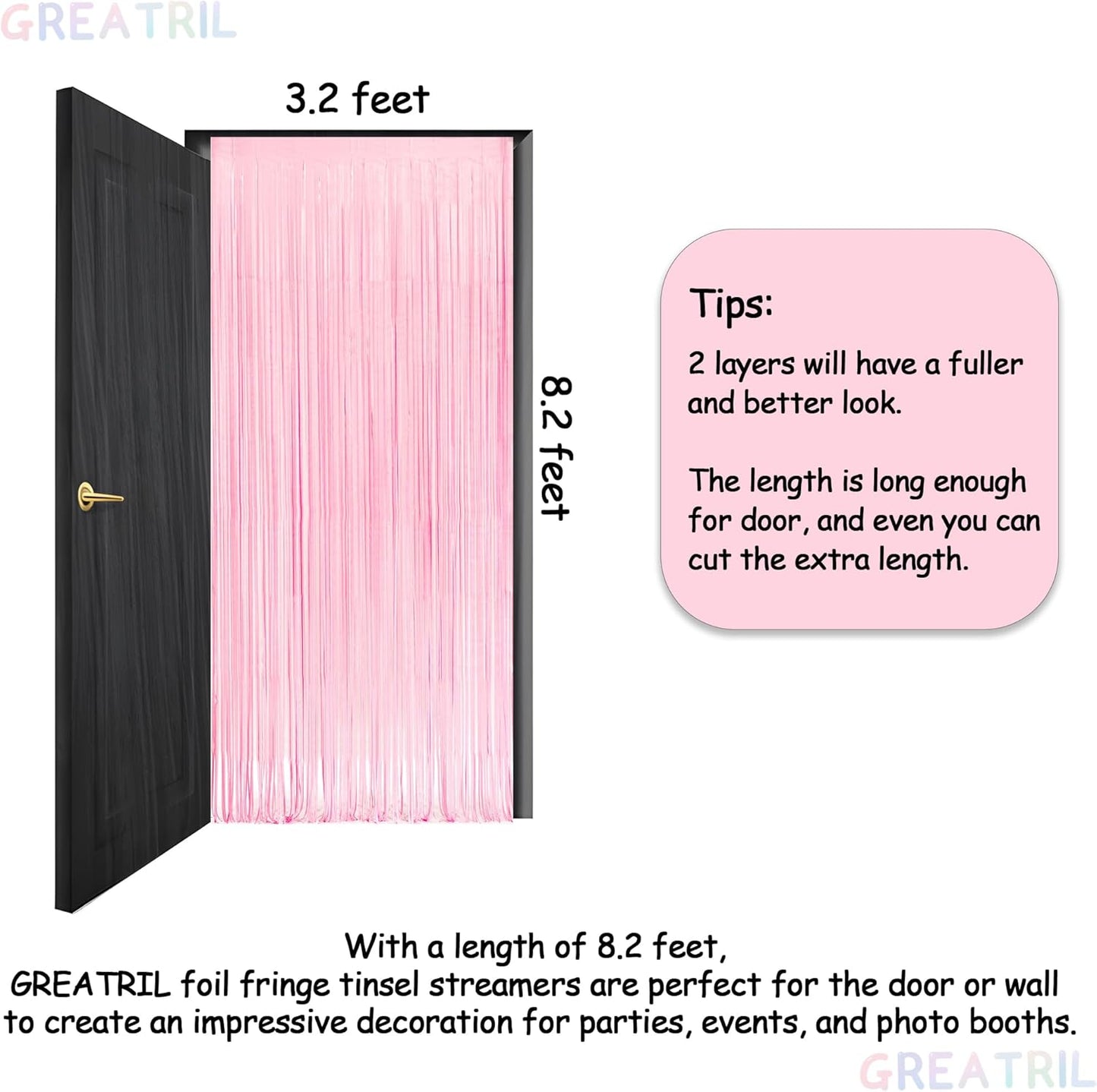 Pastel Pink Party Backdrop Decoration -  Baby Pink Foil Fringe Streamers for Baby/Boo Day/Valentines/Cowgirl/Sweet/Cloud/Unicorn/Princess/Bow Themed - 3.2Ft X 8.2Ft - 2 Packs