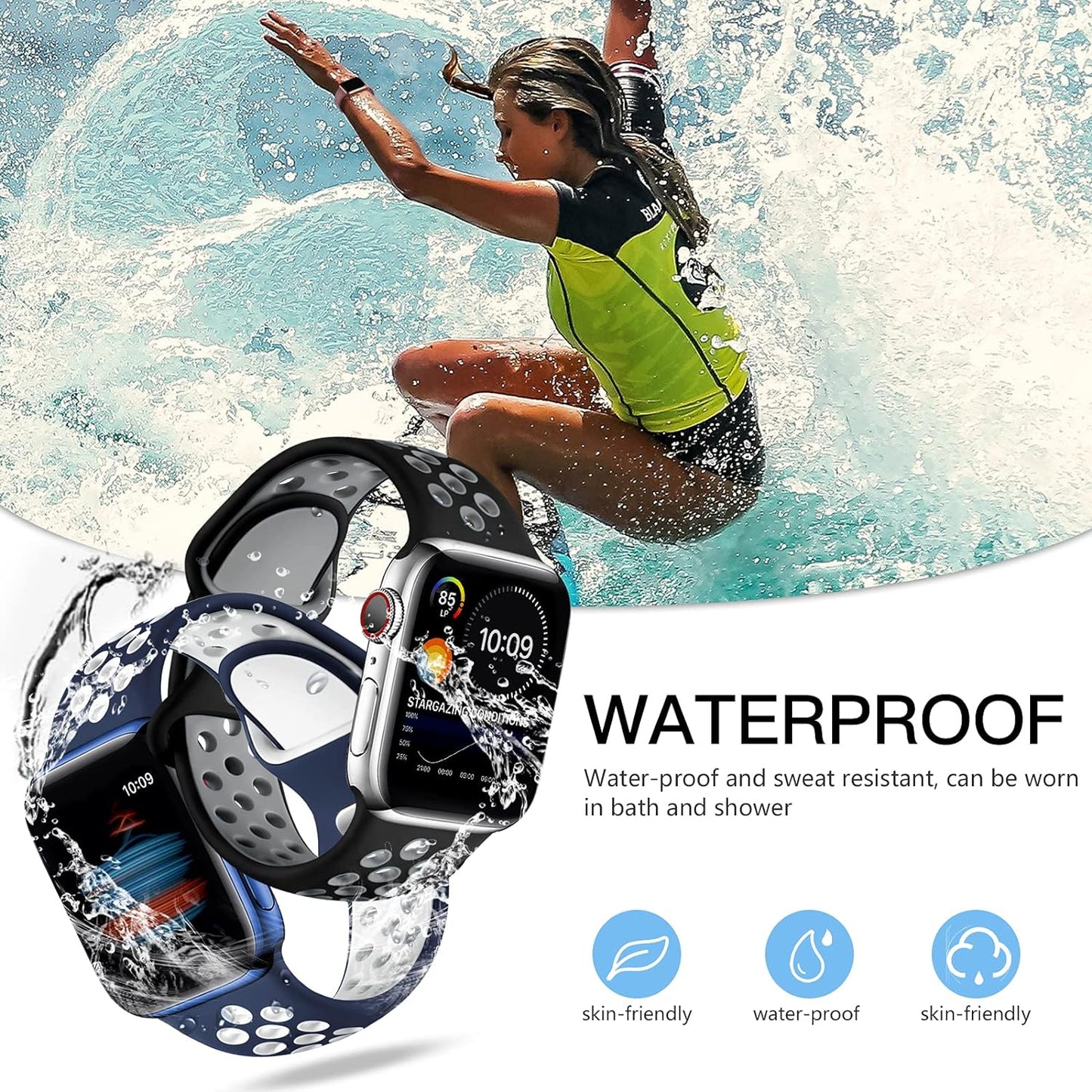 4 Pack Compatible with Apple Watch Band 49Mm 45Mm 44Mm 42Mm Iwatch Ultra 2 SE Series 9 8 7 6 5 4 3 2 1 Women Men, Breathable Sport Silicone Strap, Blue White/White Black/Blackgray/Redblack