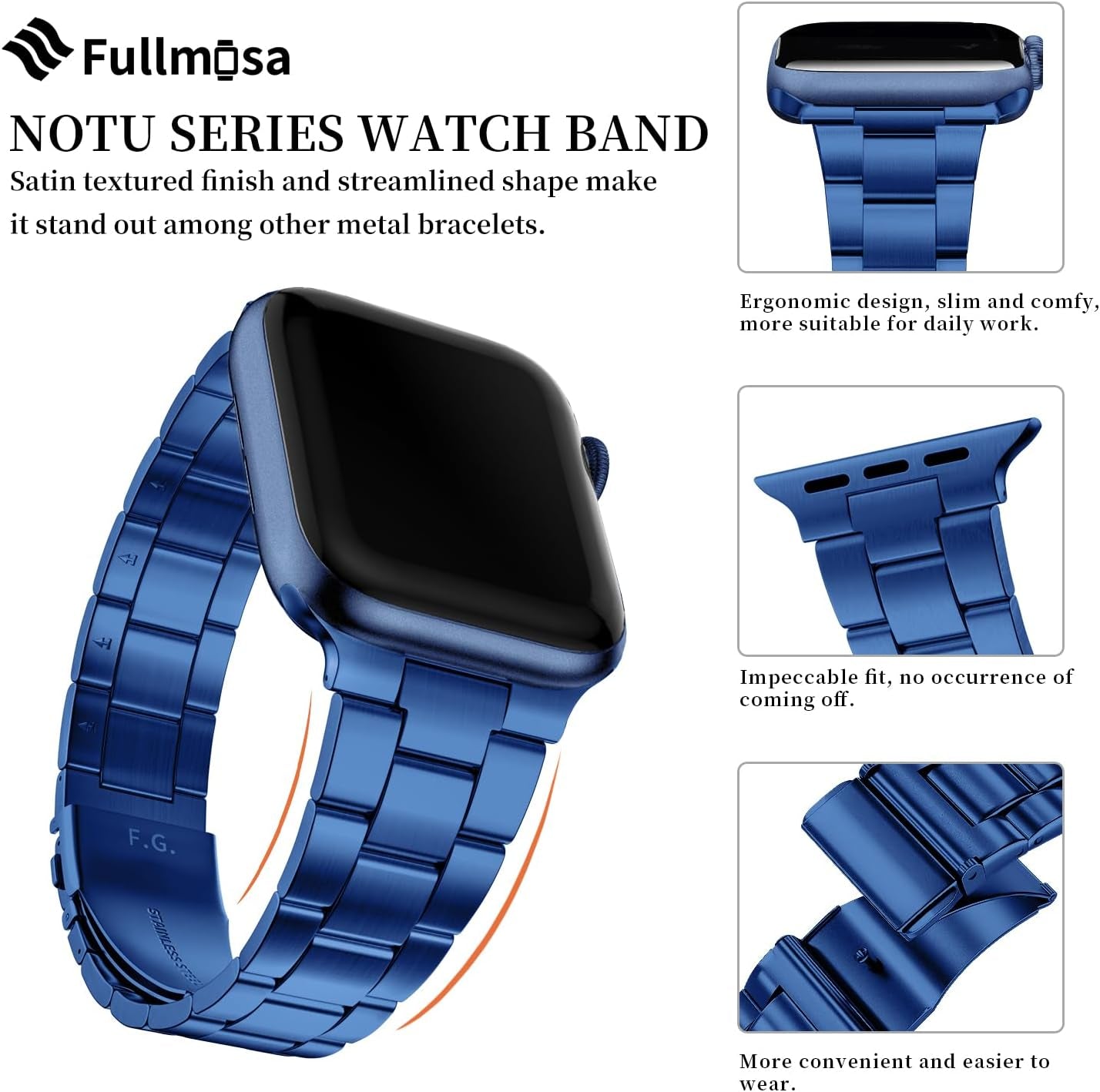 No Tools Needed Compatible Apple Watch Bands 41Mm 40Mm 38Mm,Slim Metal Link Wristband with Case for Iwatch Series 9/8/7/6/5/4/3/2/1/Se2/Se,Blue